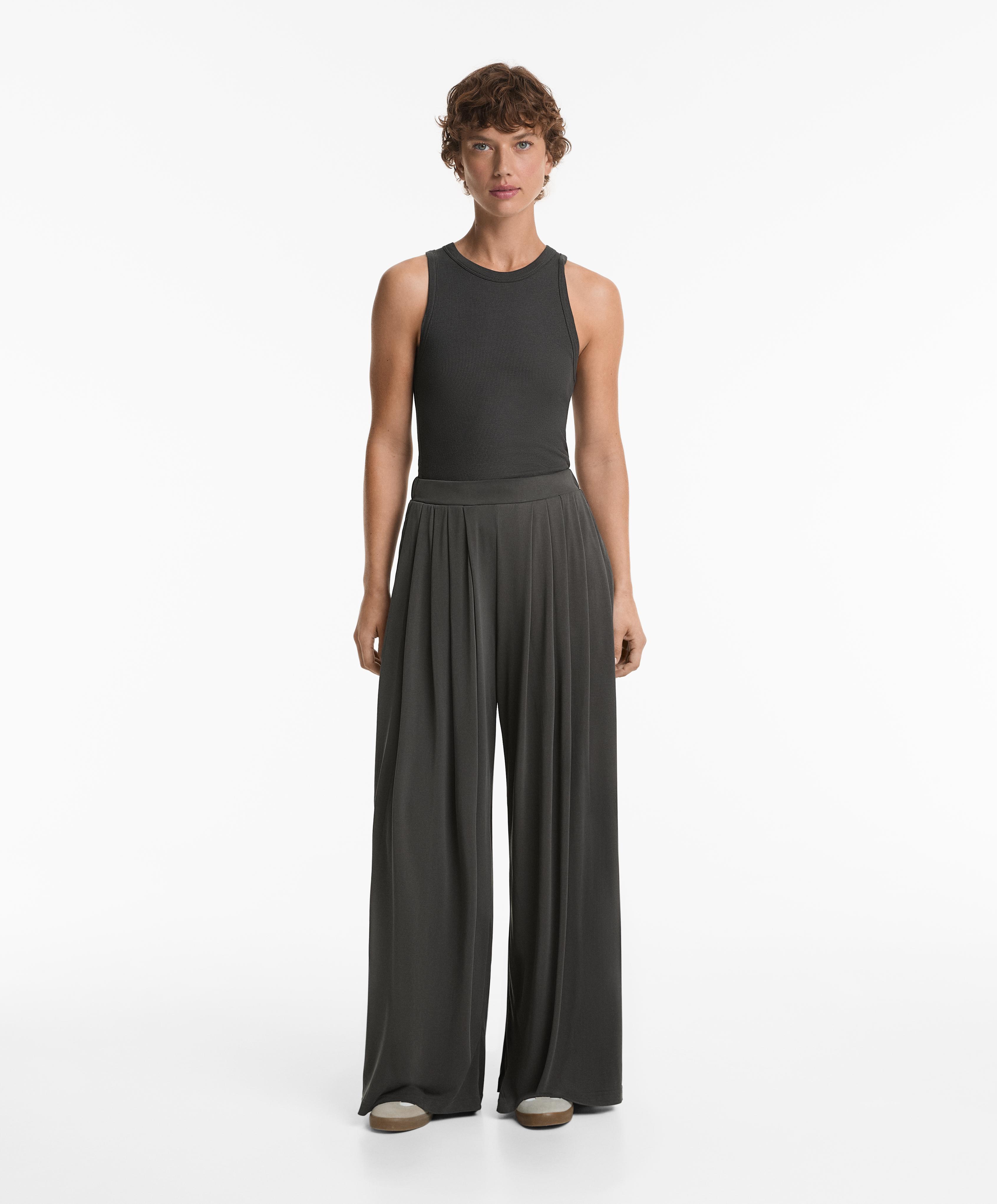 Calças extra wide em mistura de modal - Saldos Calças extra wide em mistura de modal - Saldos