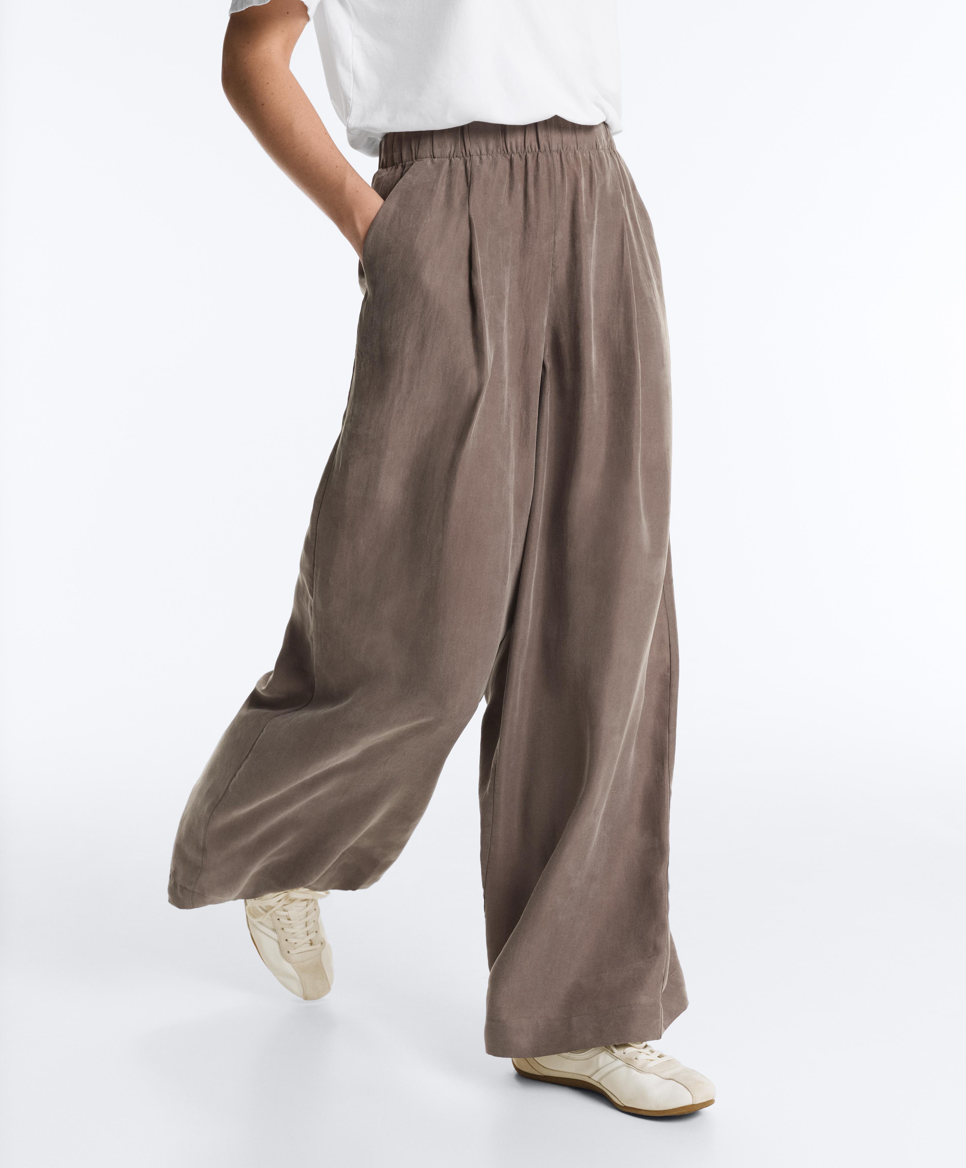 100% lyocell wide-leg trousers — DARK MINK