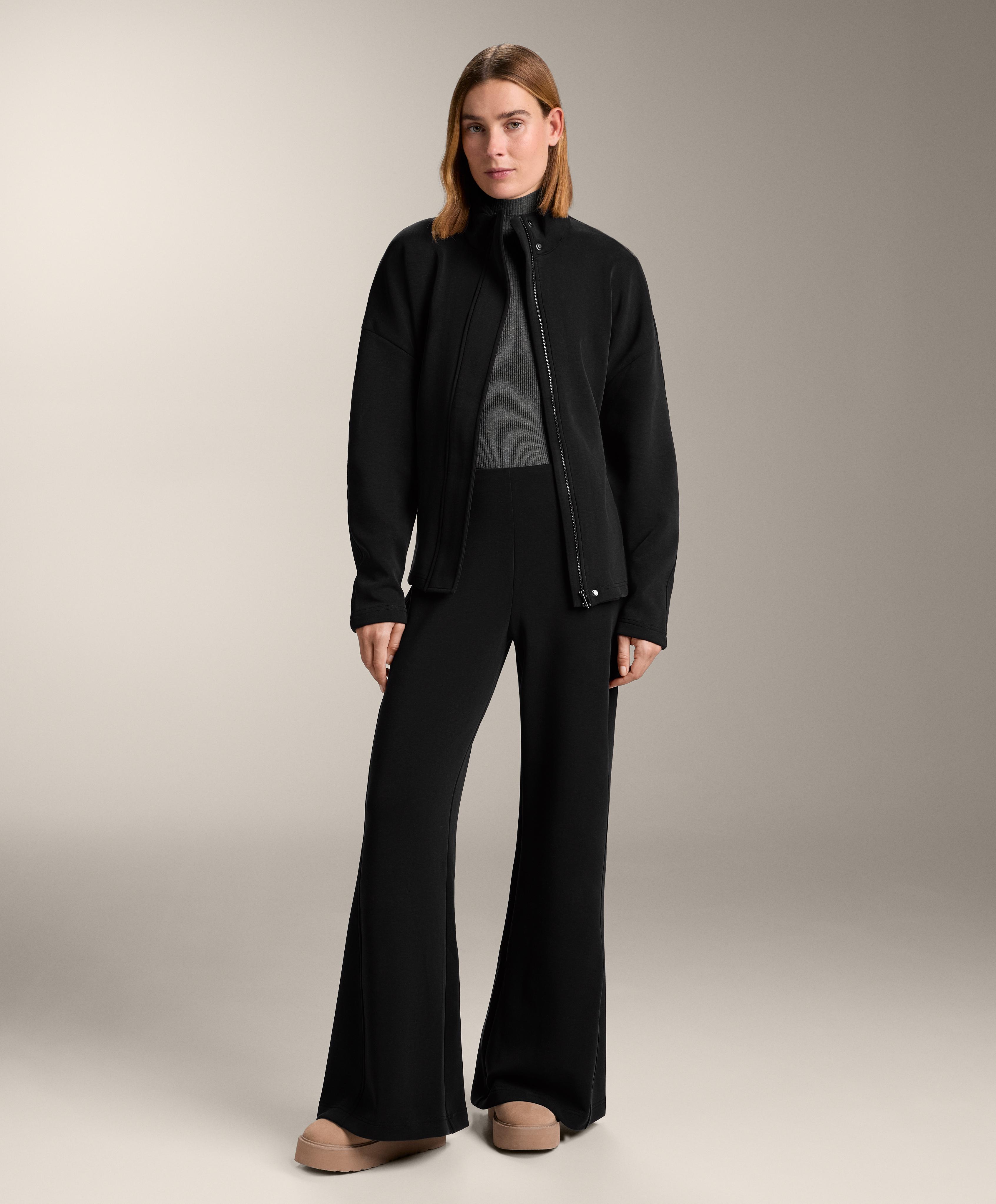 Long belted jacket with brushed modal — BLACK