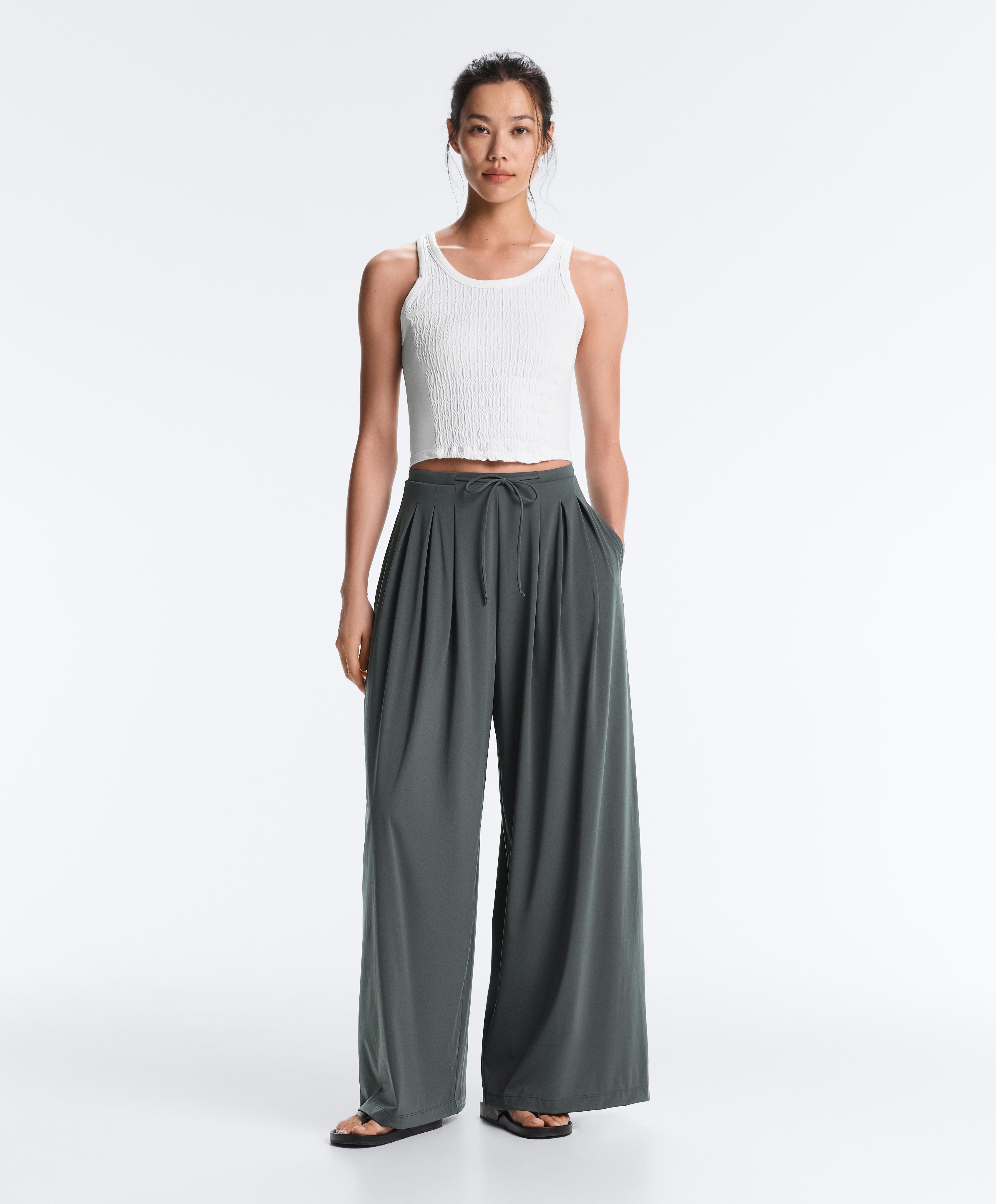 Light Touch wide-leg trousers with darts — STEEL GREY