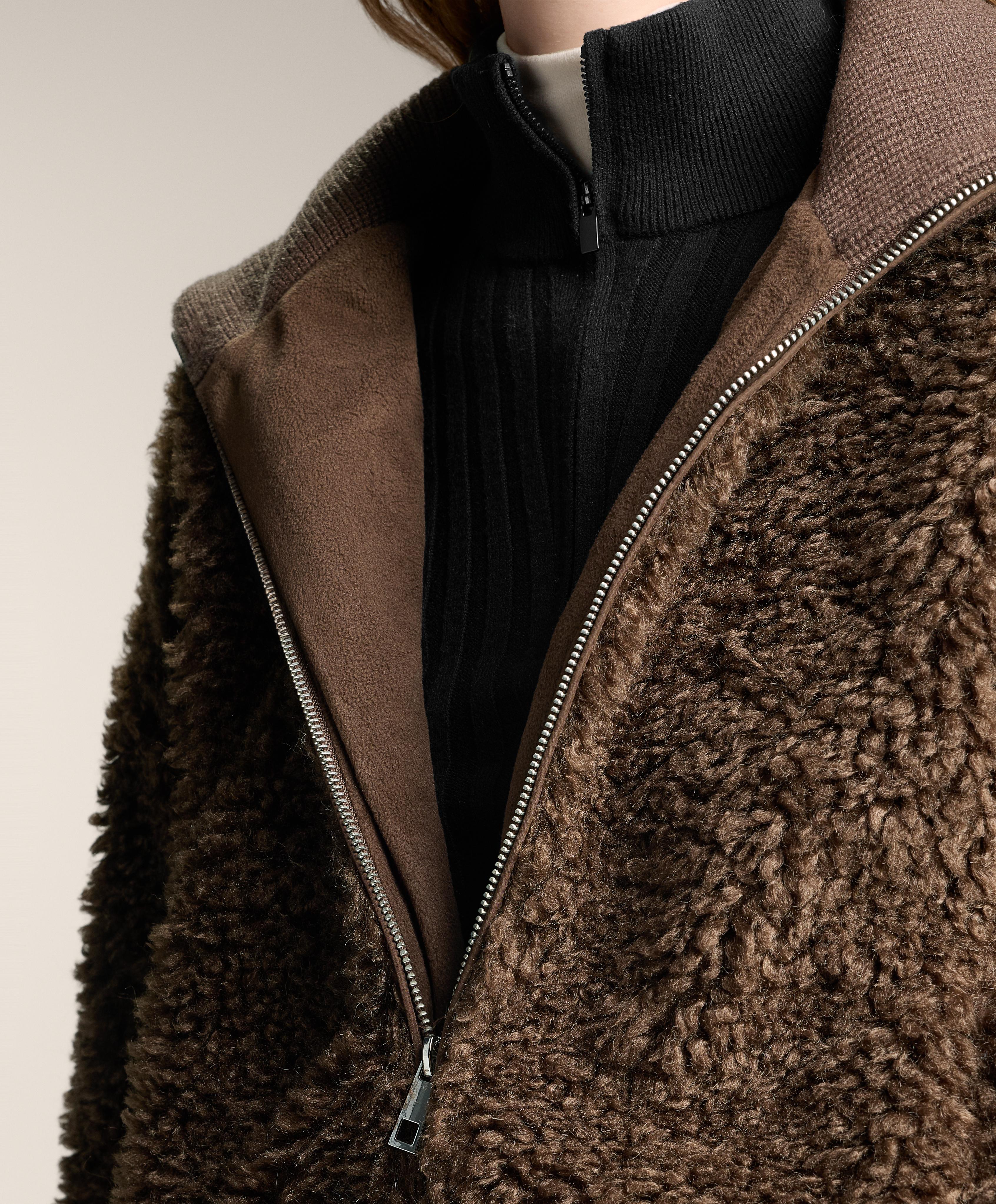 Textured faux-shearling jacket — TOBACCO BROWN