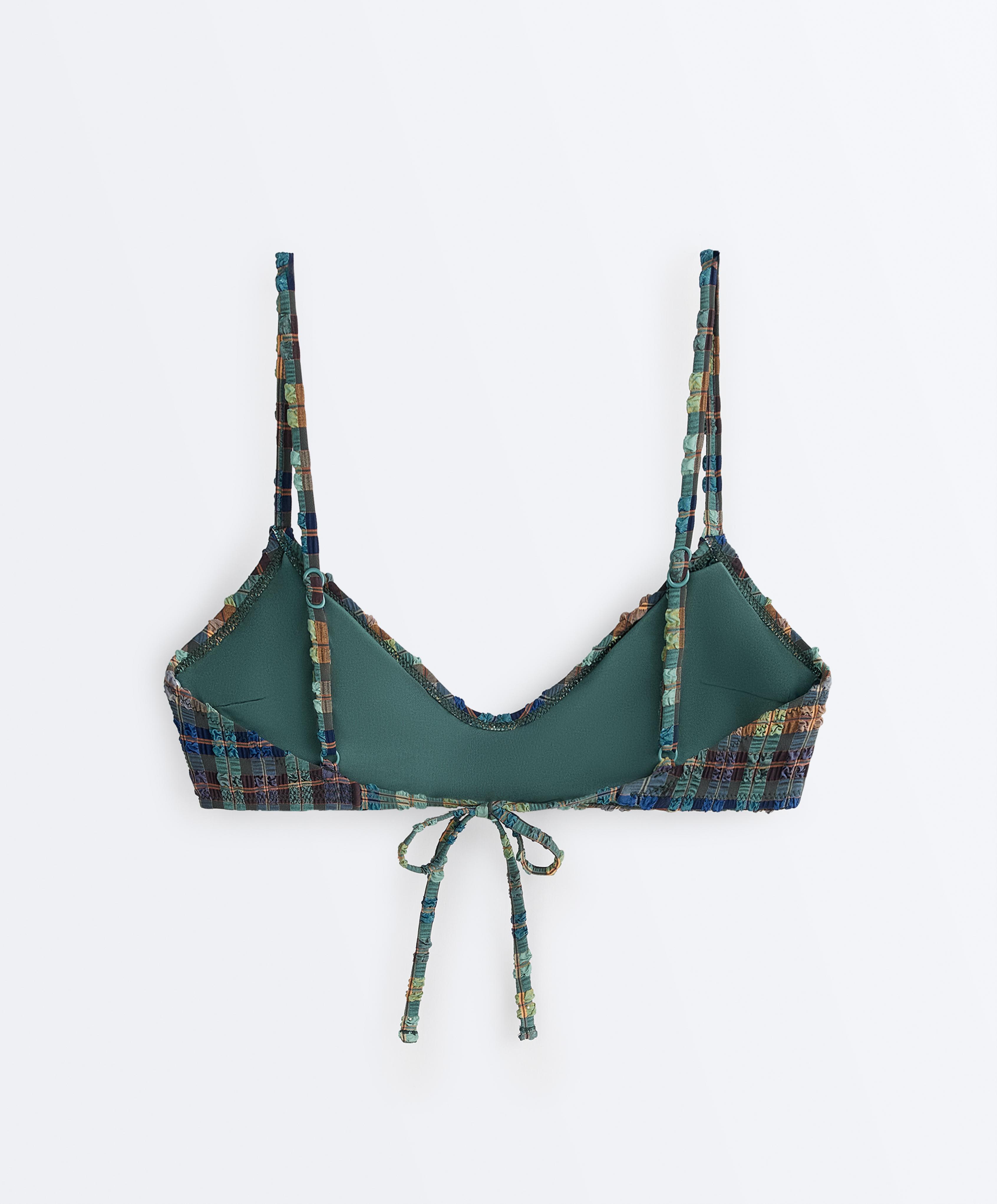Checked textured bikini top — KHAKI