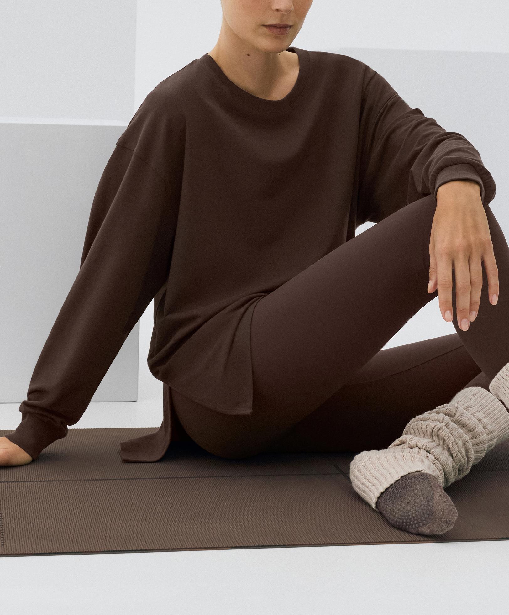 Oversize cotton blend long-sleeve T-shirt — BROWN