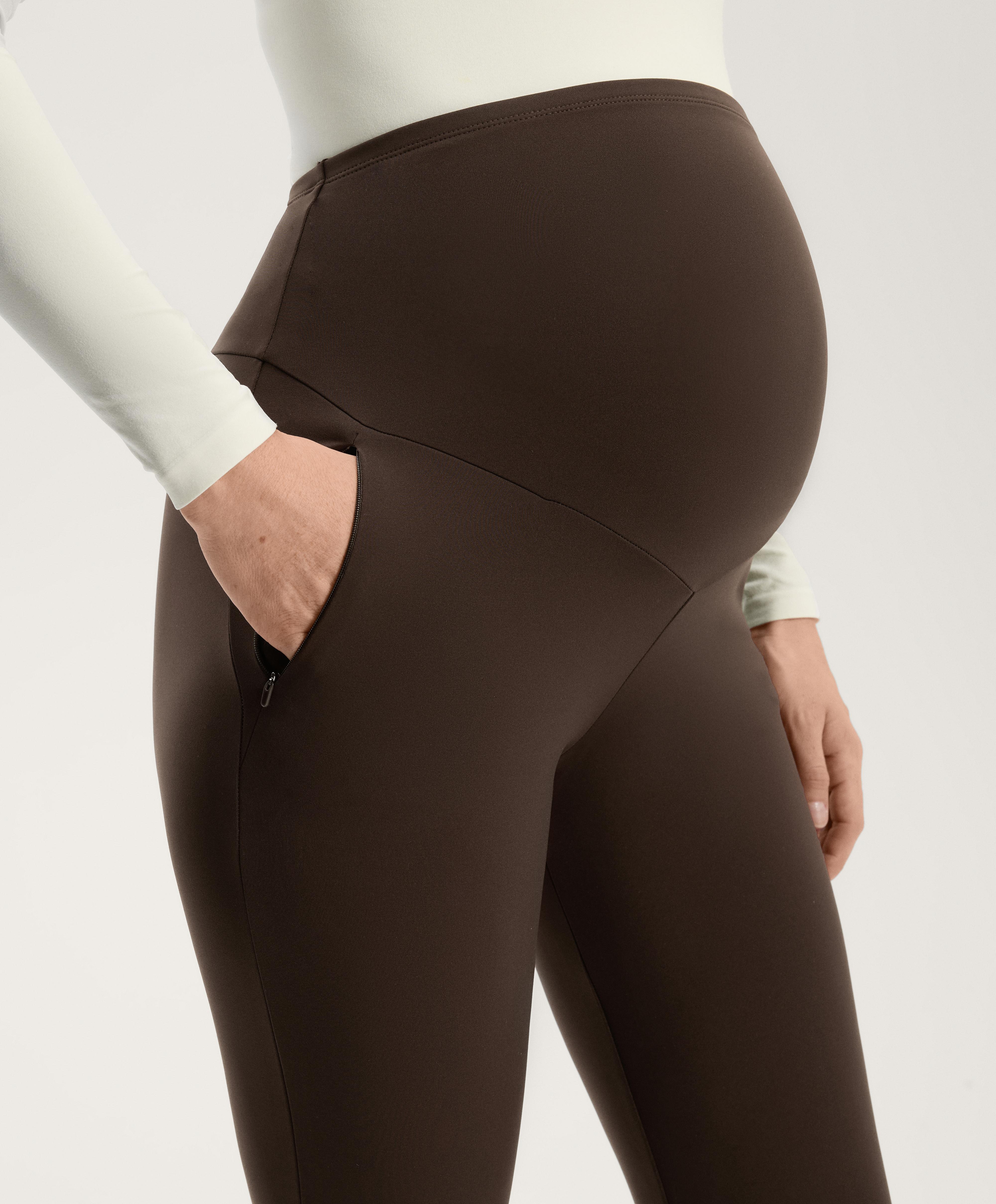 70cm warm maternity ankle-length leggings — DARK REDDISH‑BROWN