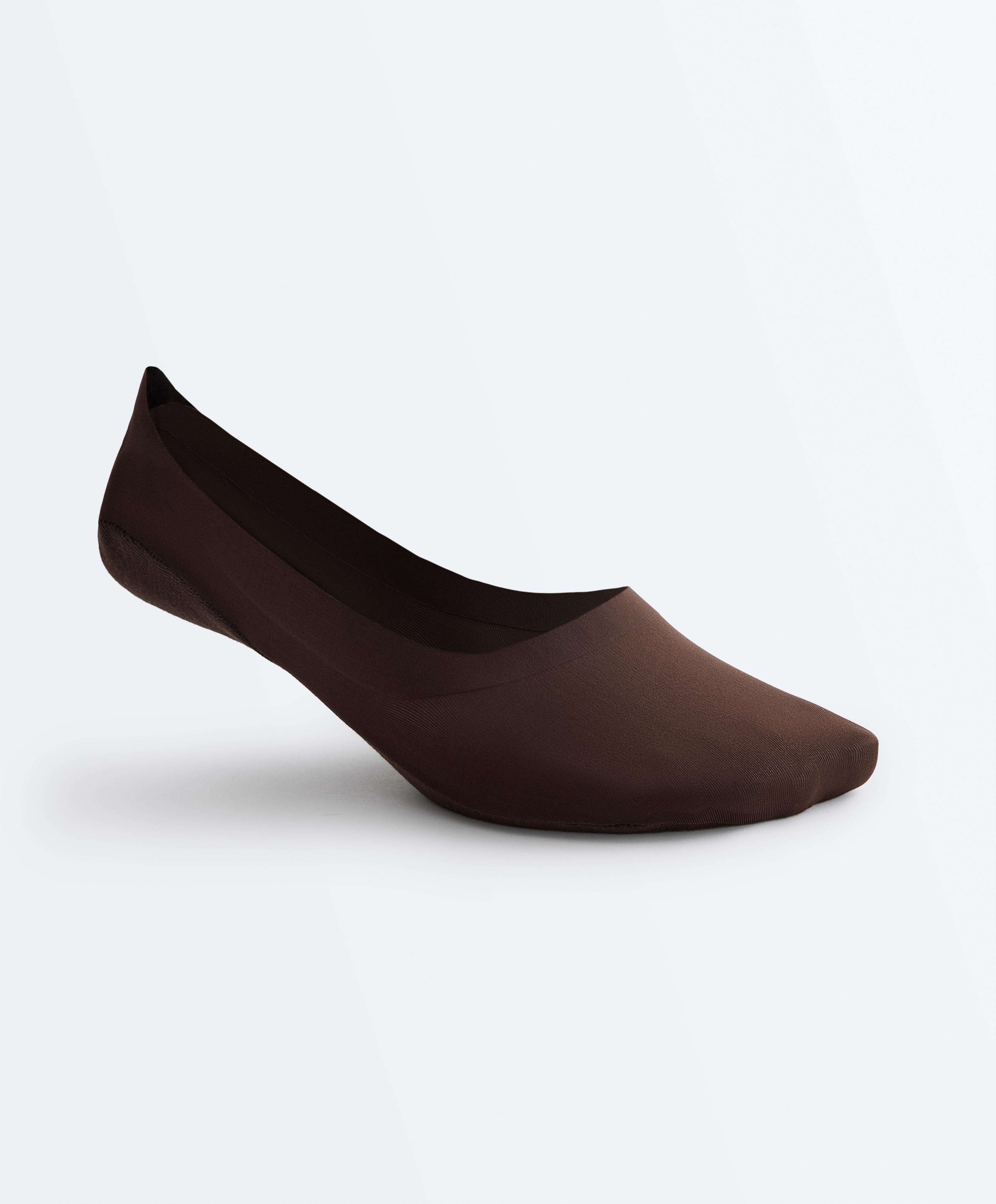 2-pack medium-cut invisible microfibre socks — BROWN
