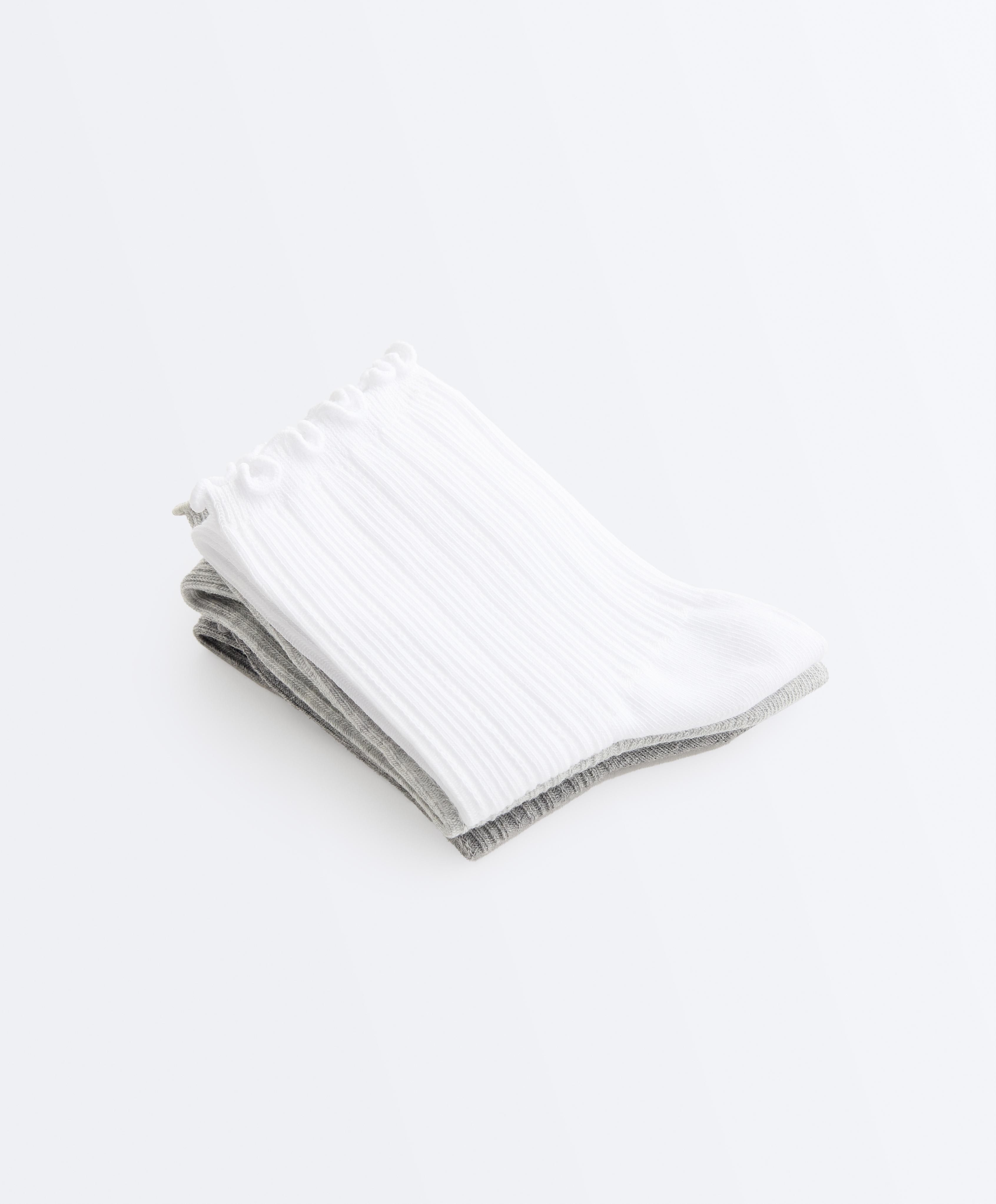 3 pairs of cotton blend quarter socks with curled edge — GREY MELANGE