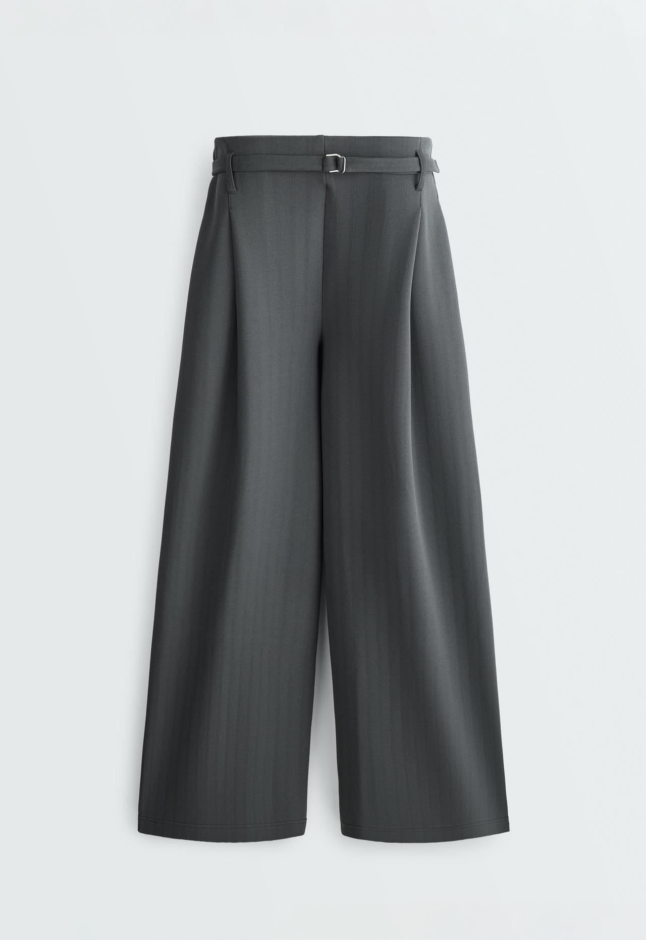 Striped cotton piqué wide-leg trousers — STEEL GREY
