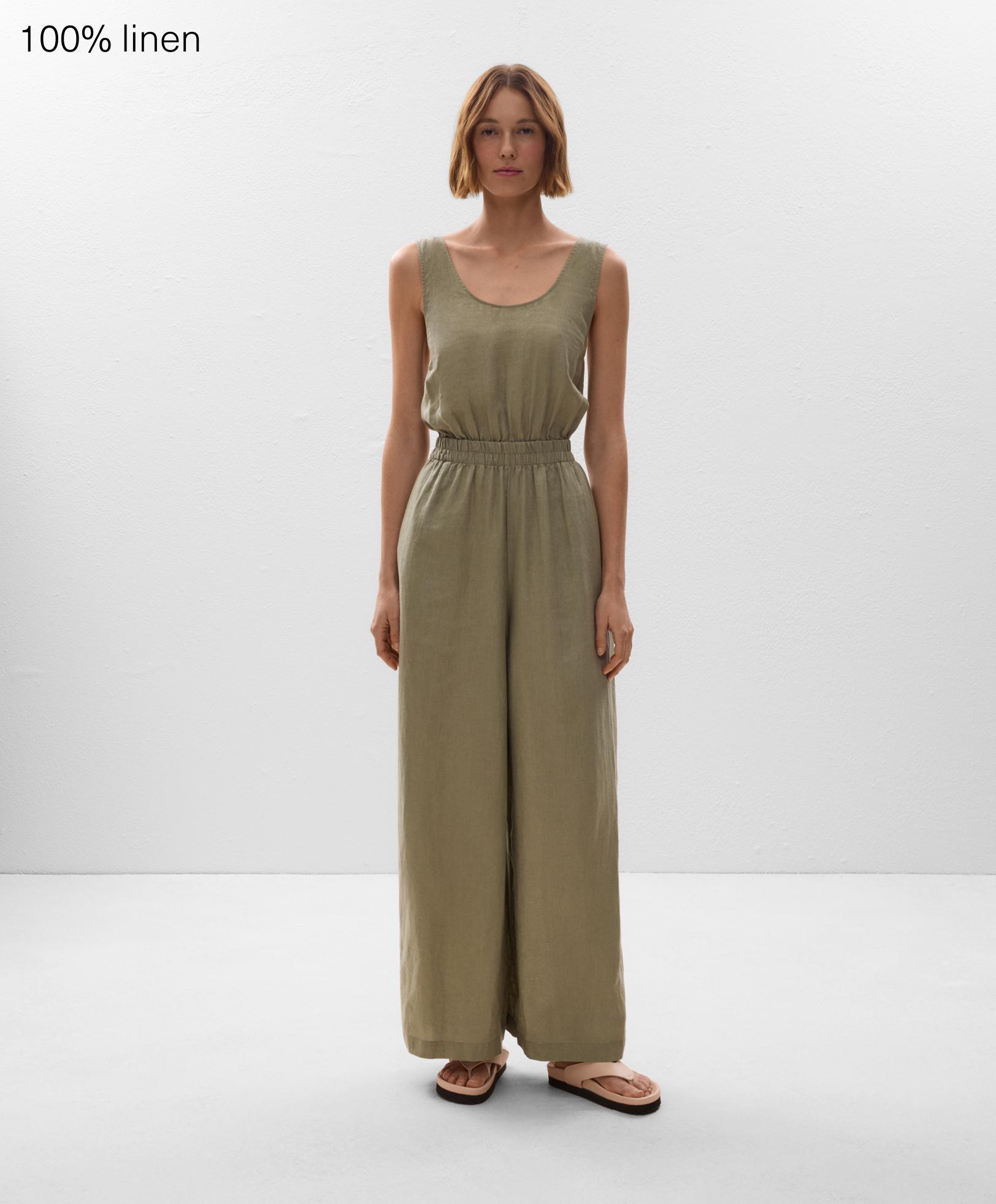 100% linen strappy long jumpsuit