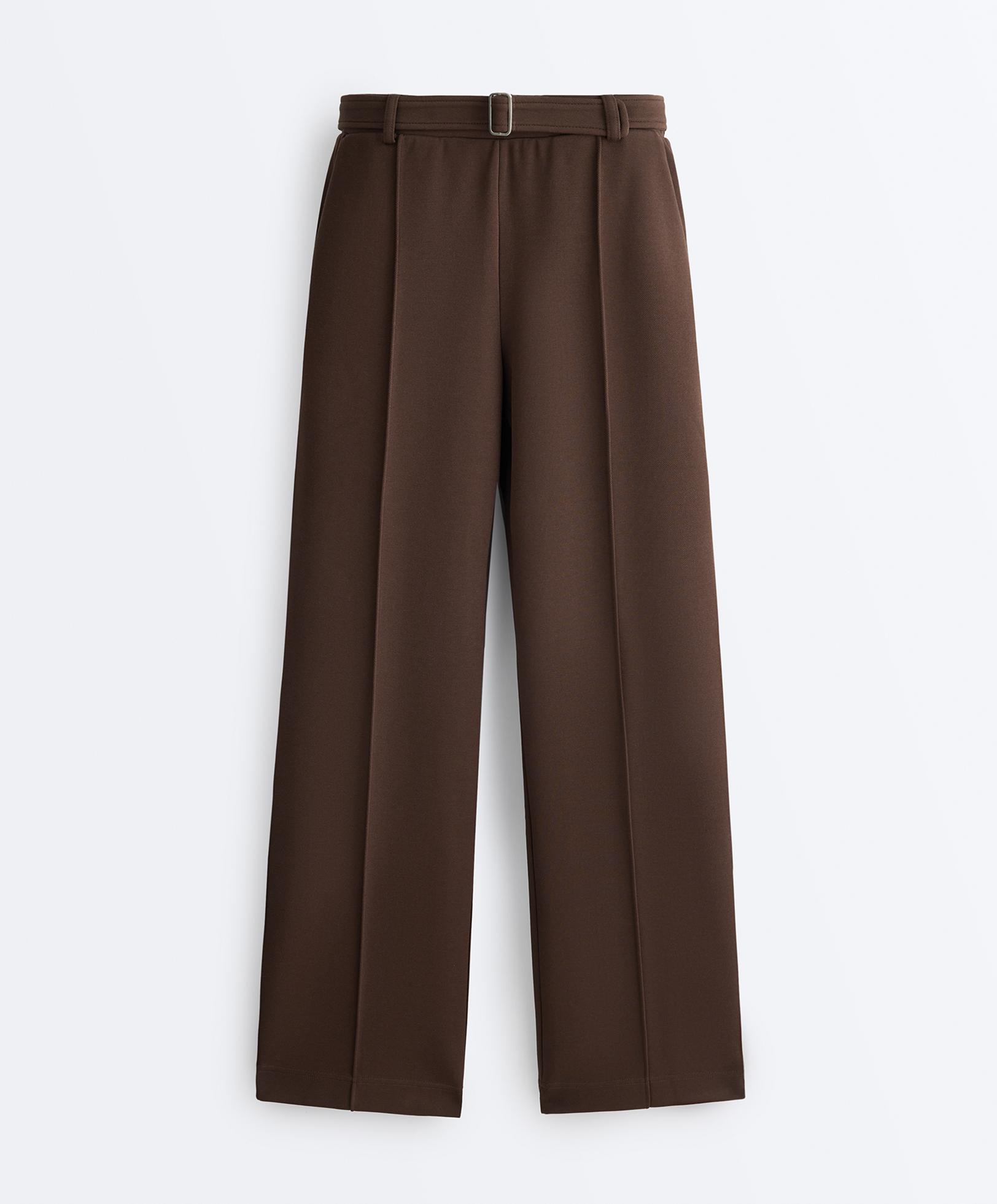 Low-rise slim pique trousers with cotton — DARK BROWN