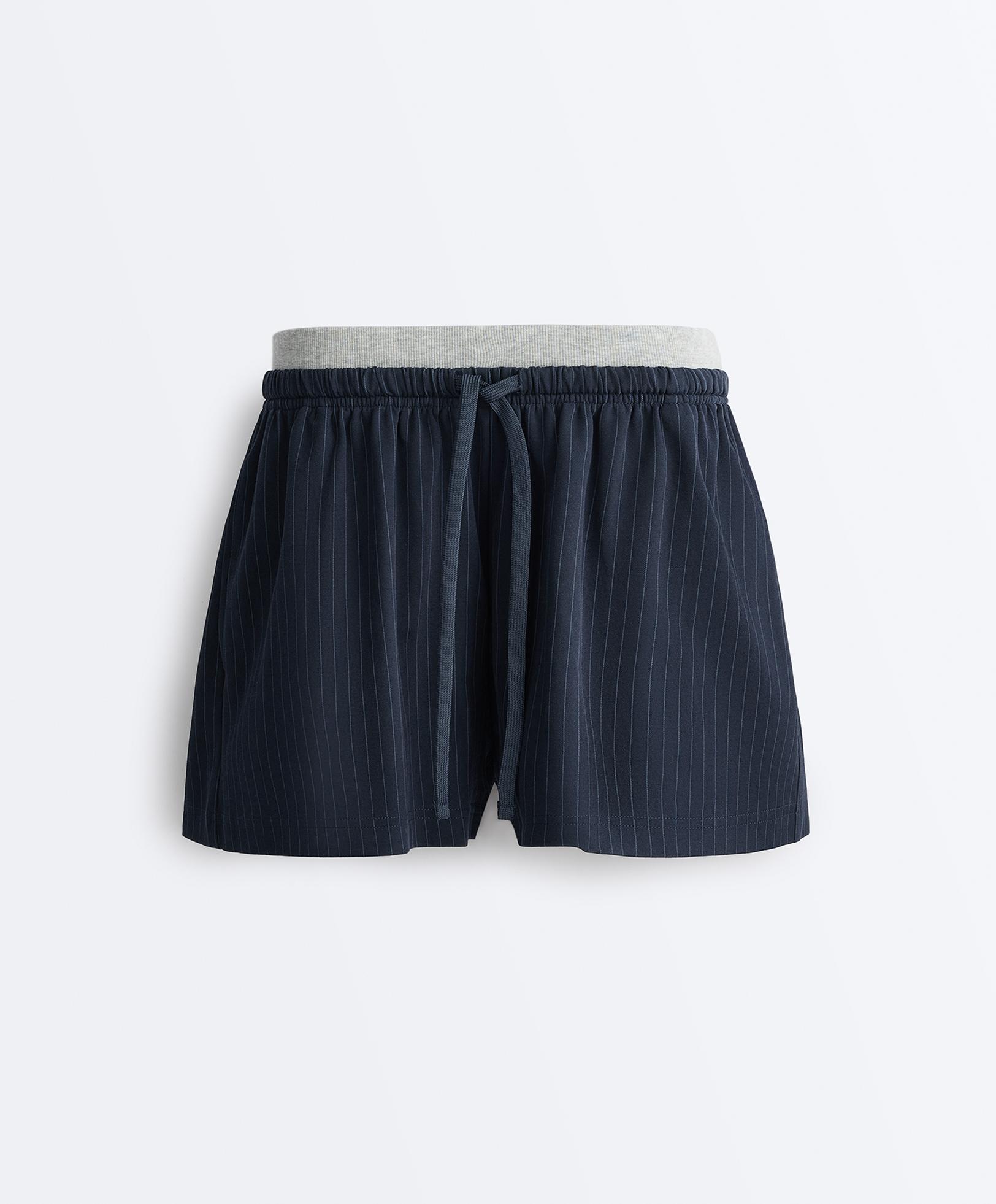 Pinstripe cotton pique shorts — NAVY BLUE