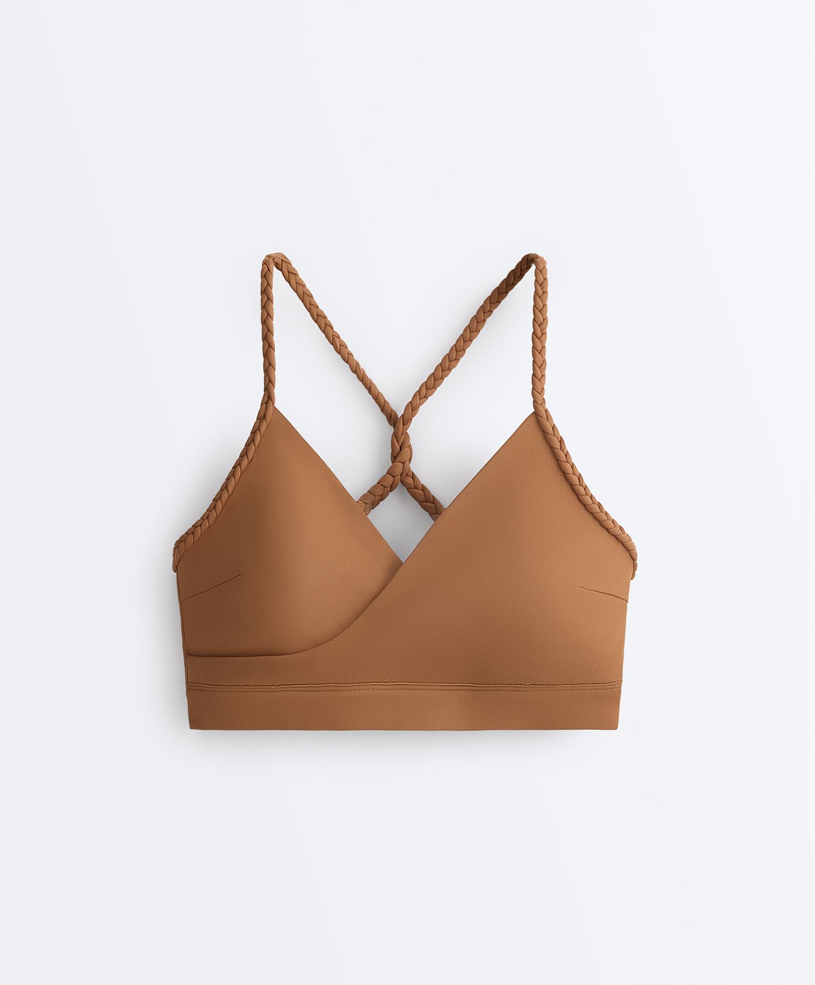 Medium-support braided Comfortlux sports bra — TOFFEE