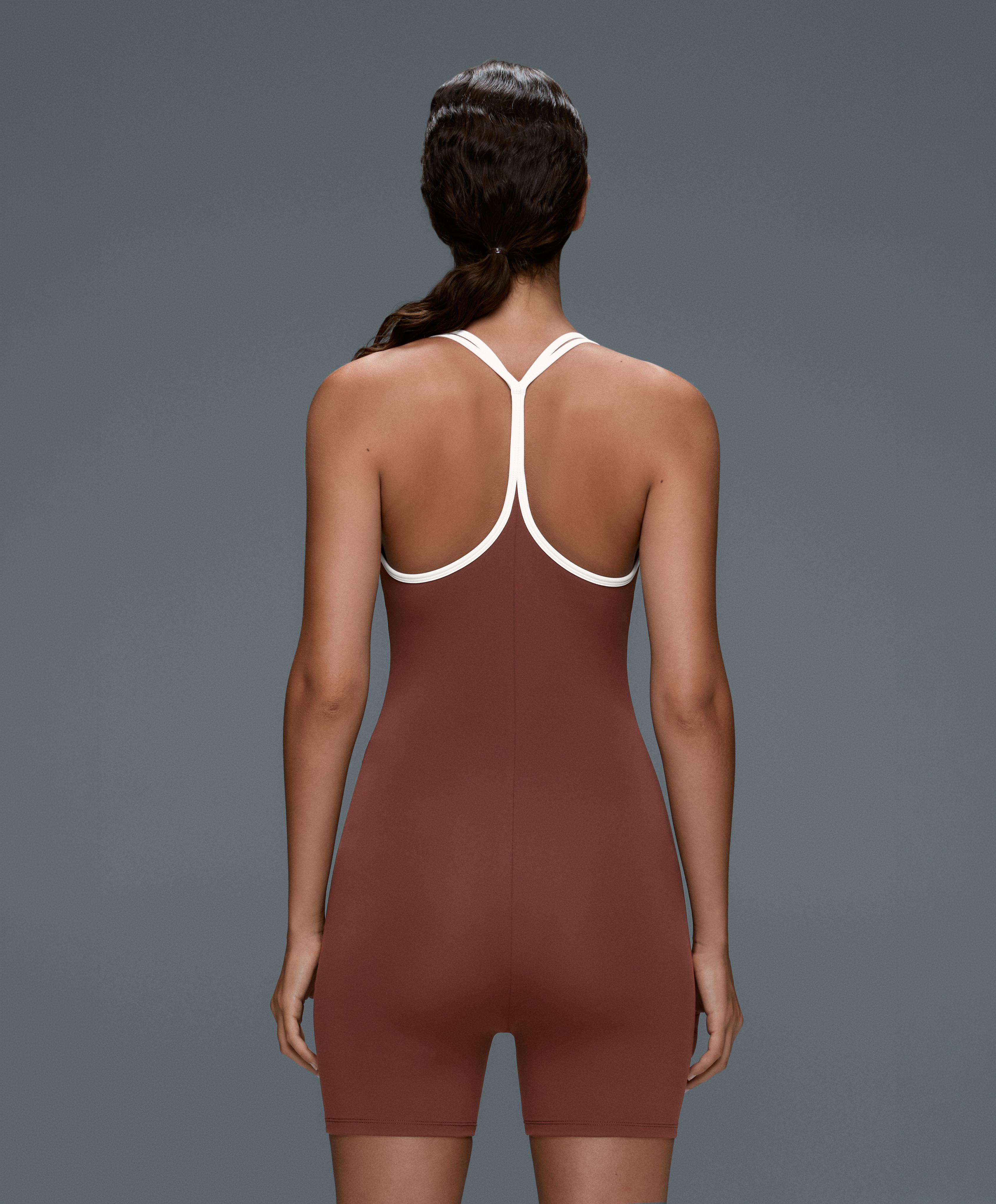 Comfortlux short jumpsuit with contrast double straps — TERRACOTTA