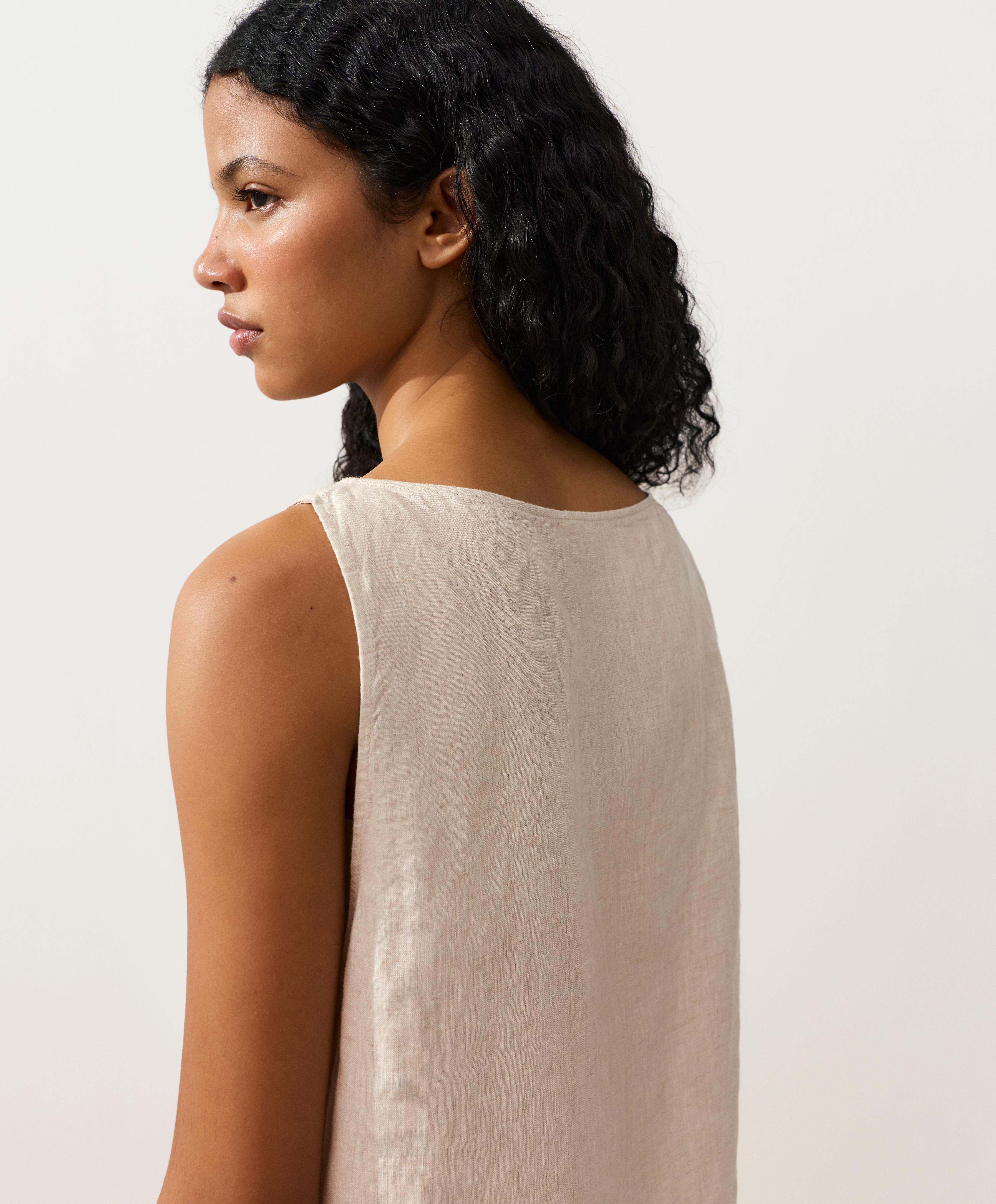 100% linen boxy top — SAND MELANGE