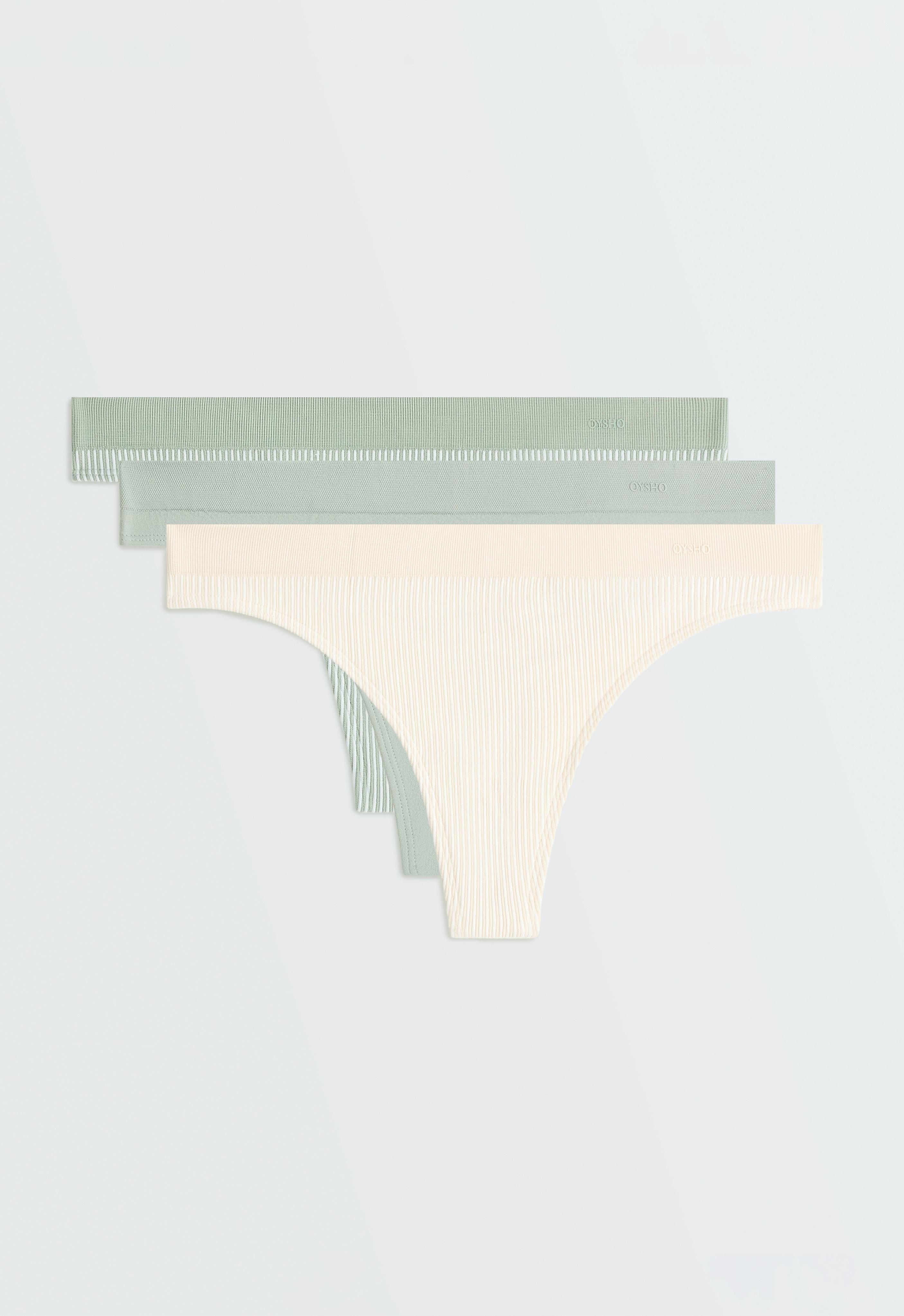 3 soft-touch seamless openwork thongs — APPLE GREEN