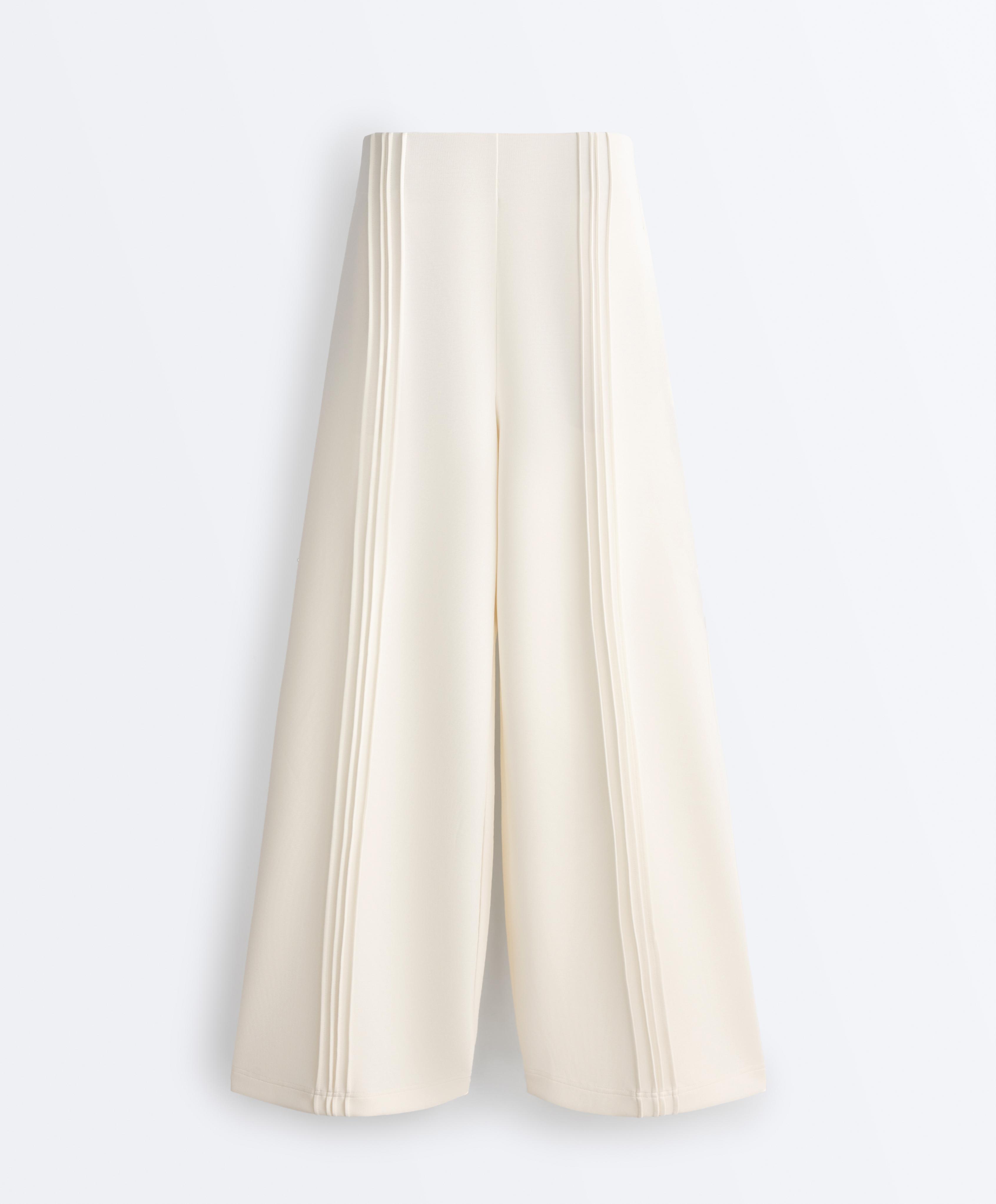 Straight-leg trousers with soft-touch modal and piping — PALE ECRU