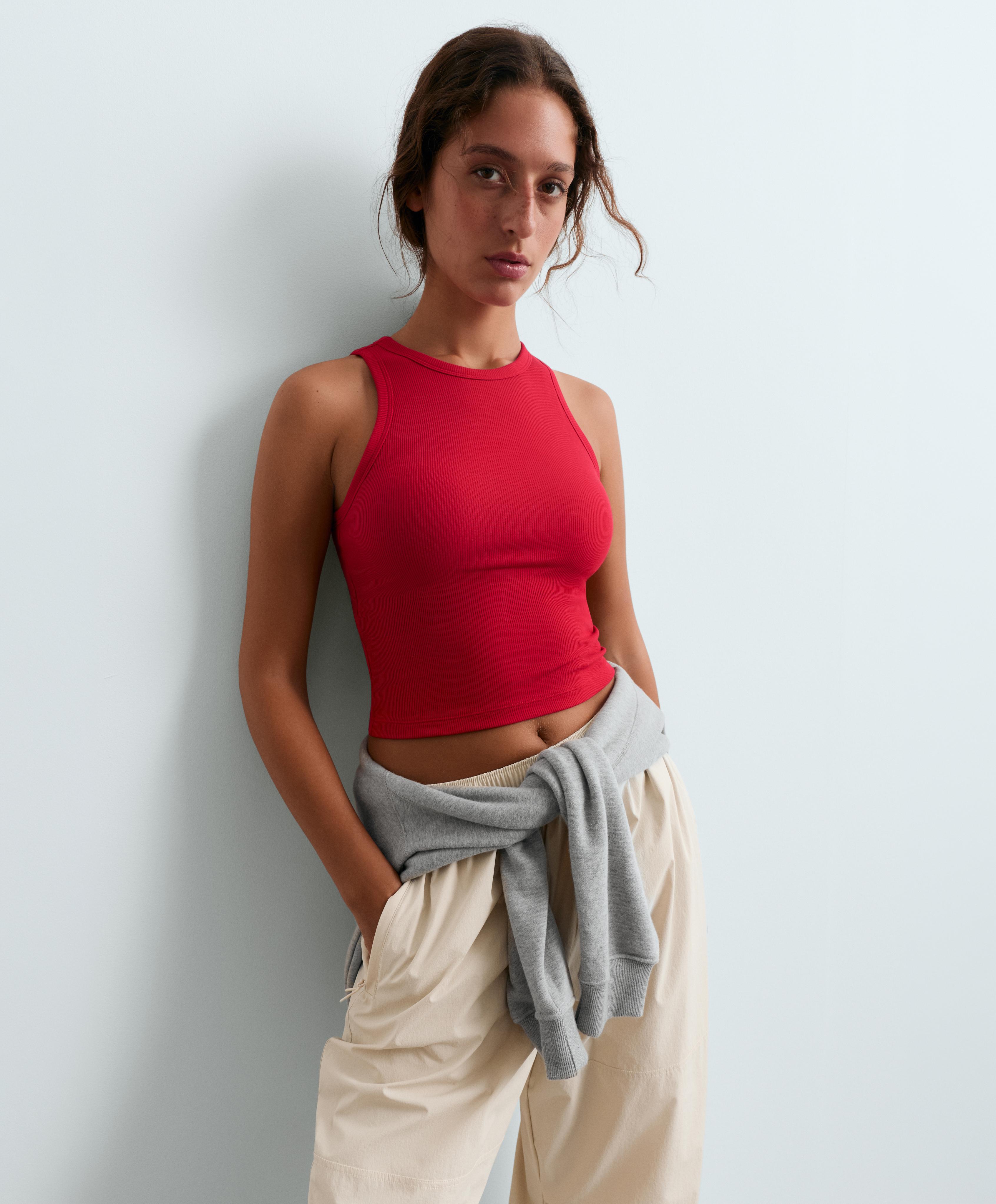 Rib modal blend long tank top — STRONG RED