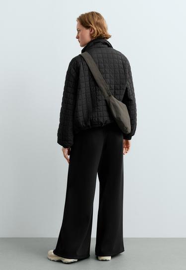 Wide-leg piqué trousers with modal — BLACK 4