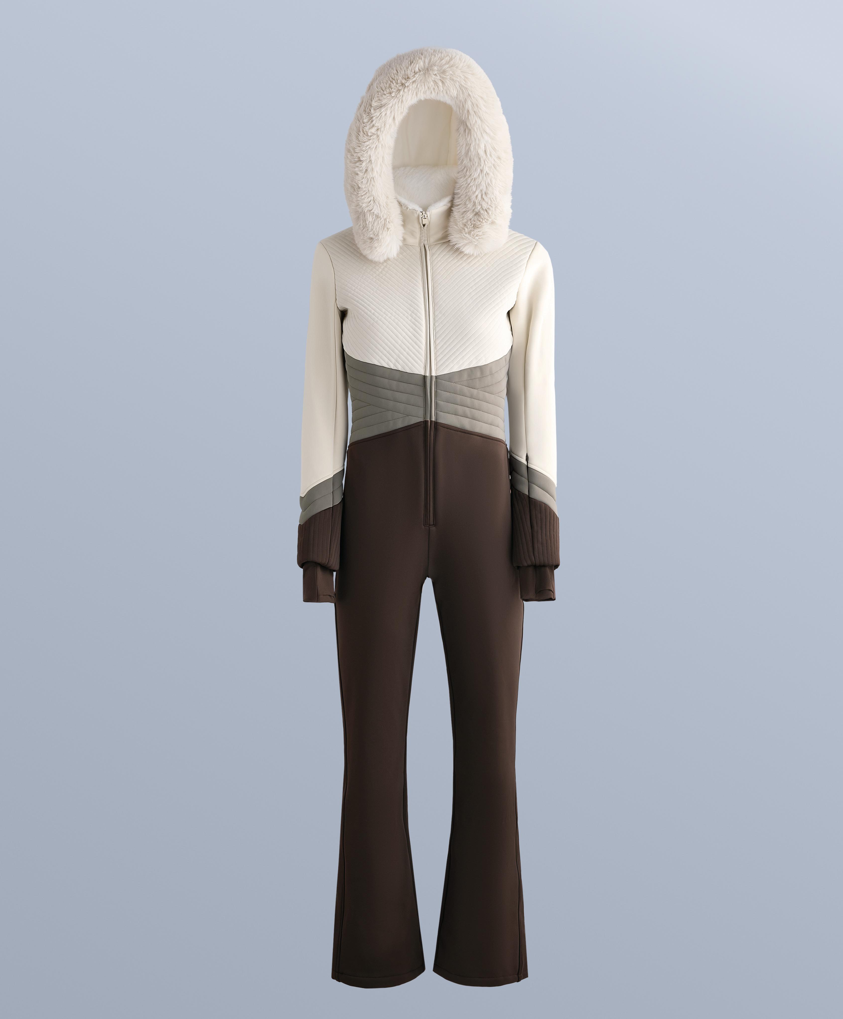 Water-resistant colour-block fitted stretch SKI jumpsuit — PALE MINK