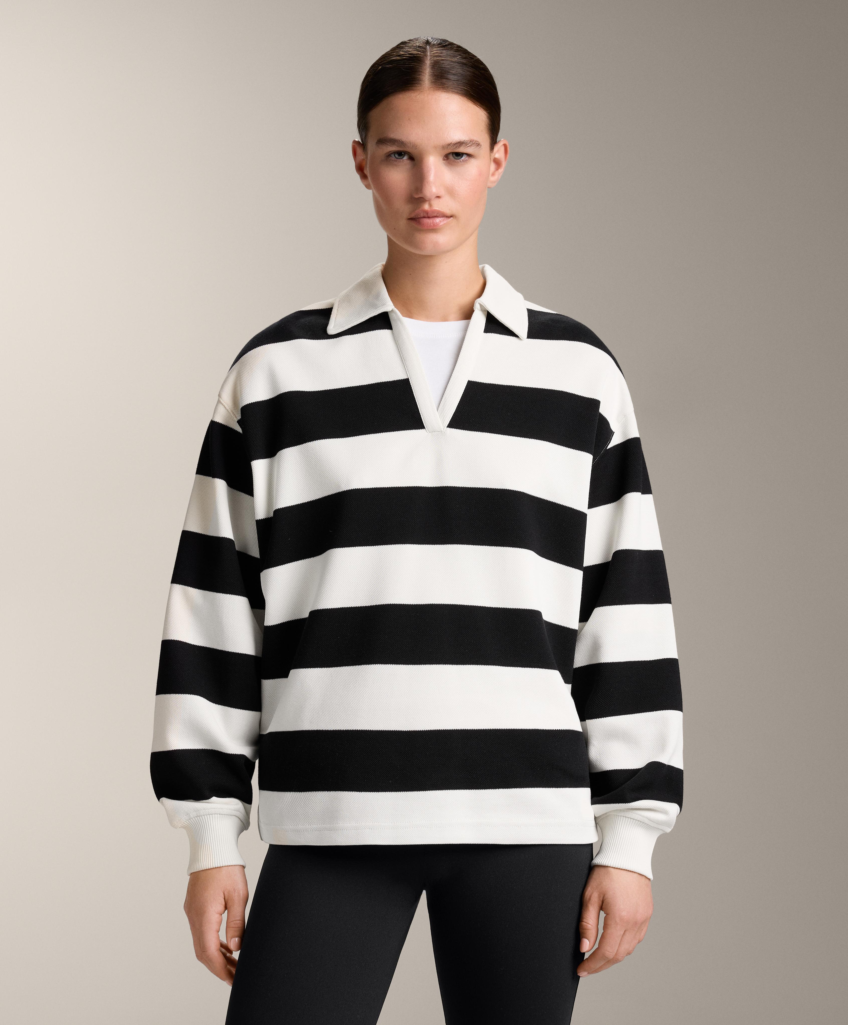 Striped cotton piqué polo shirt — BLACK