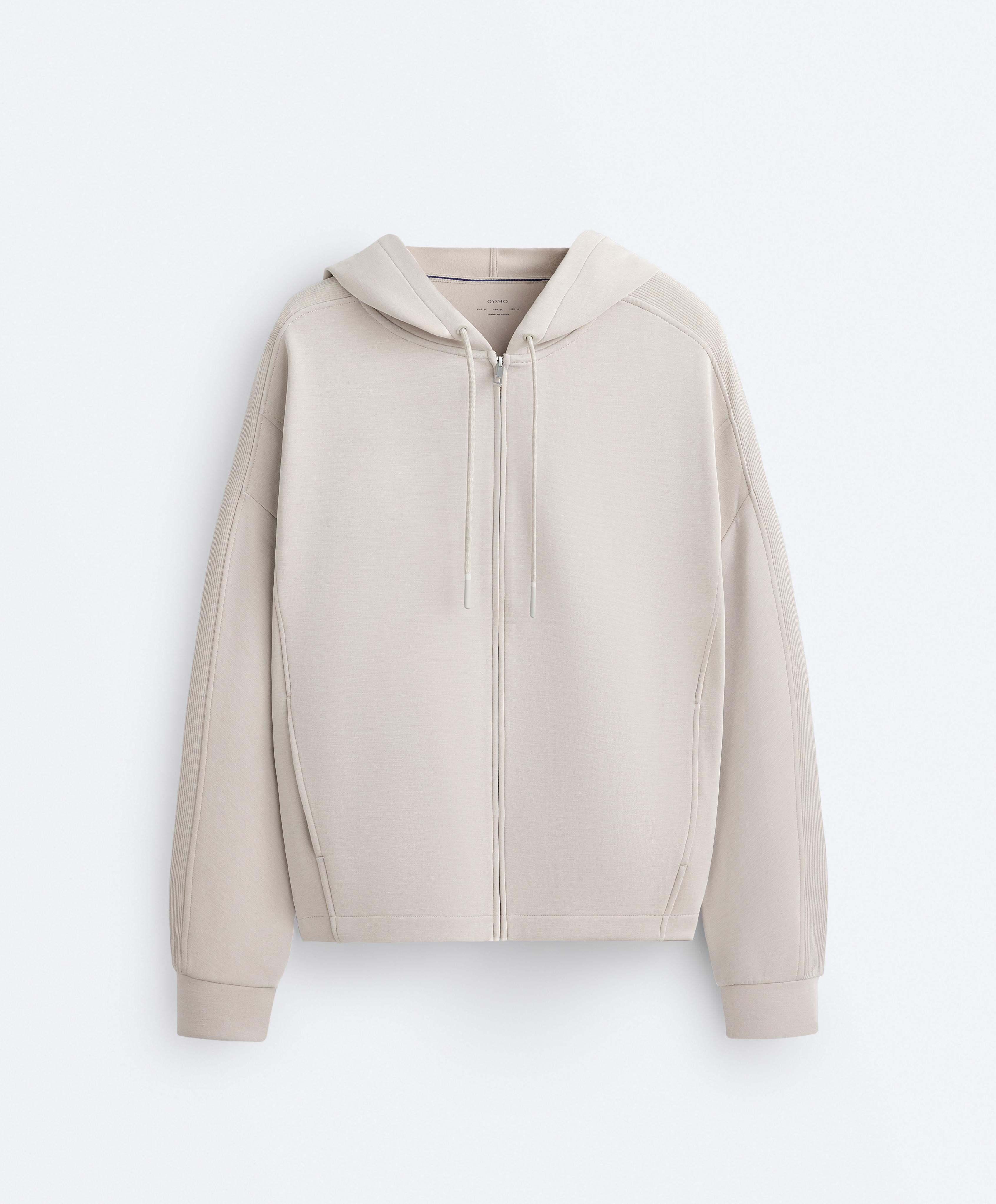 Hooded jacket with Rib details with Brushed modal — TAUPE                   