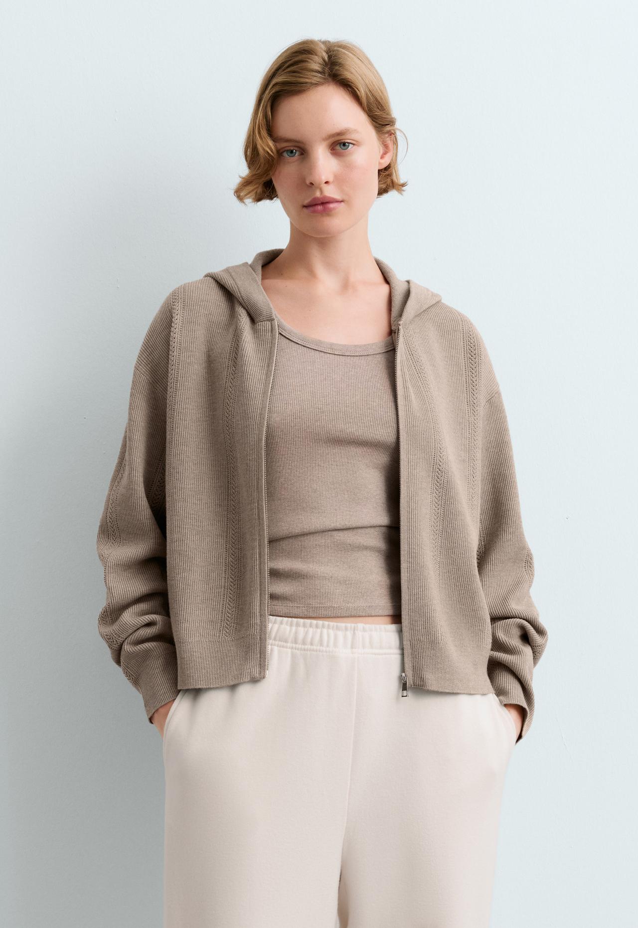 Open-knit hooded jacket — SOFT MINK