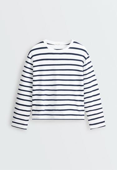 Boxy oversize striped cotton blend long sleeve T-shirt — NAVY BLUE 5