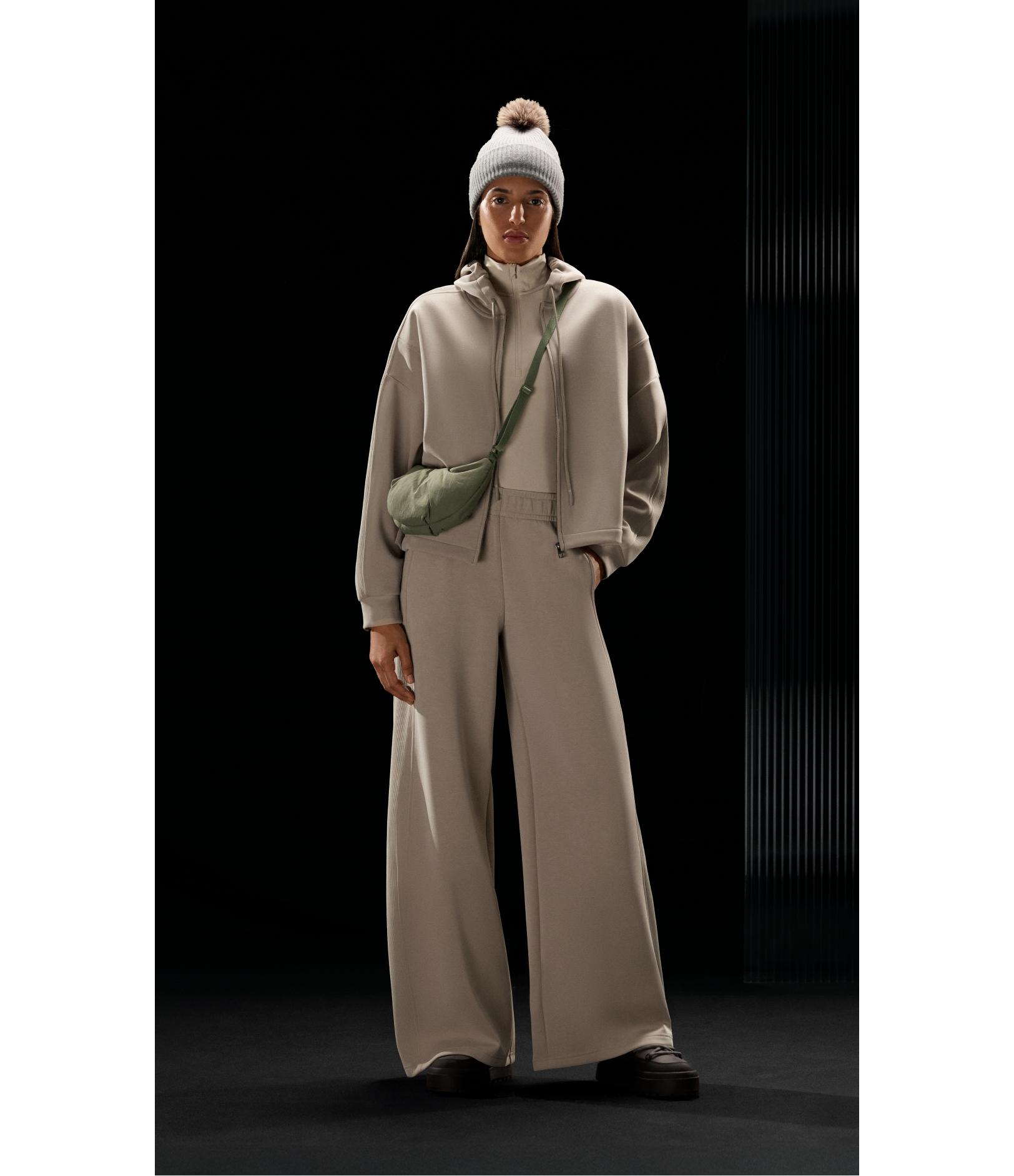 Hooded jacket with Rib details with Brushed modal — TAUPE                   