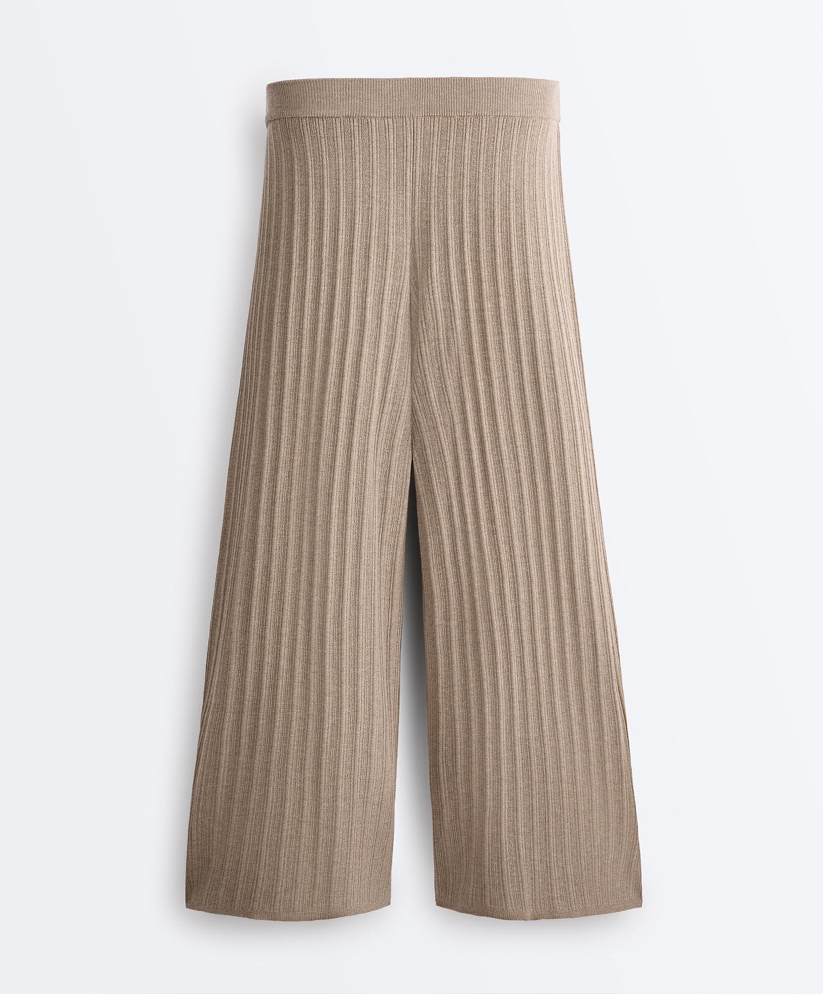 Rib-knit straight-leg trousers — DARK TAUPE