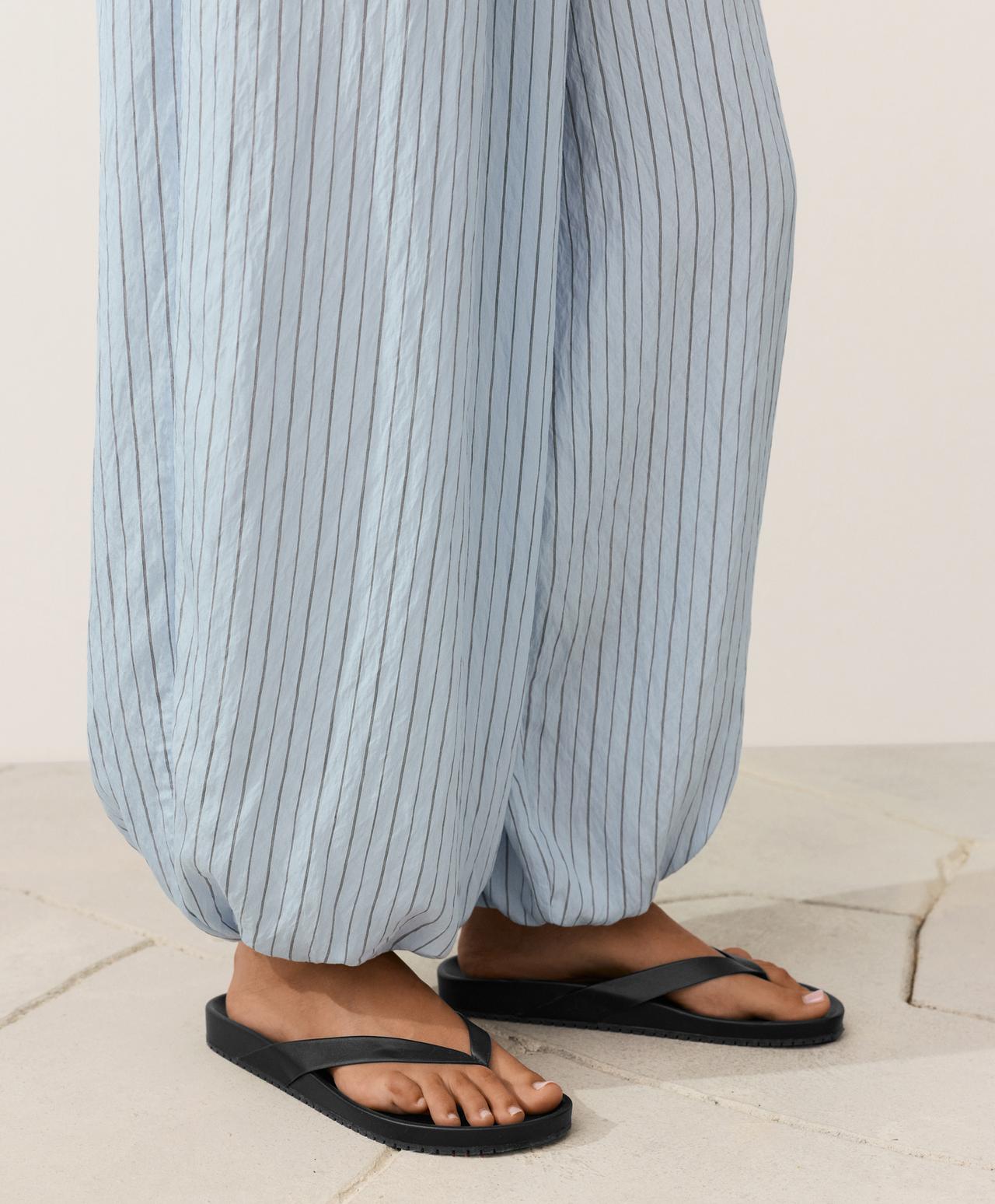 Modal blend striped trousers — DUSTY-BLUE