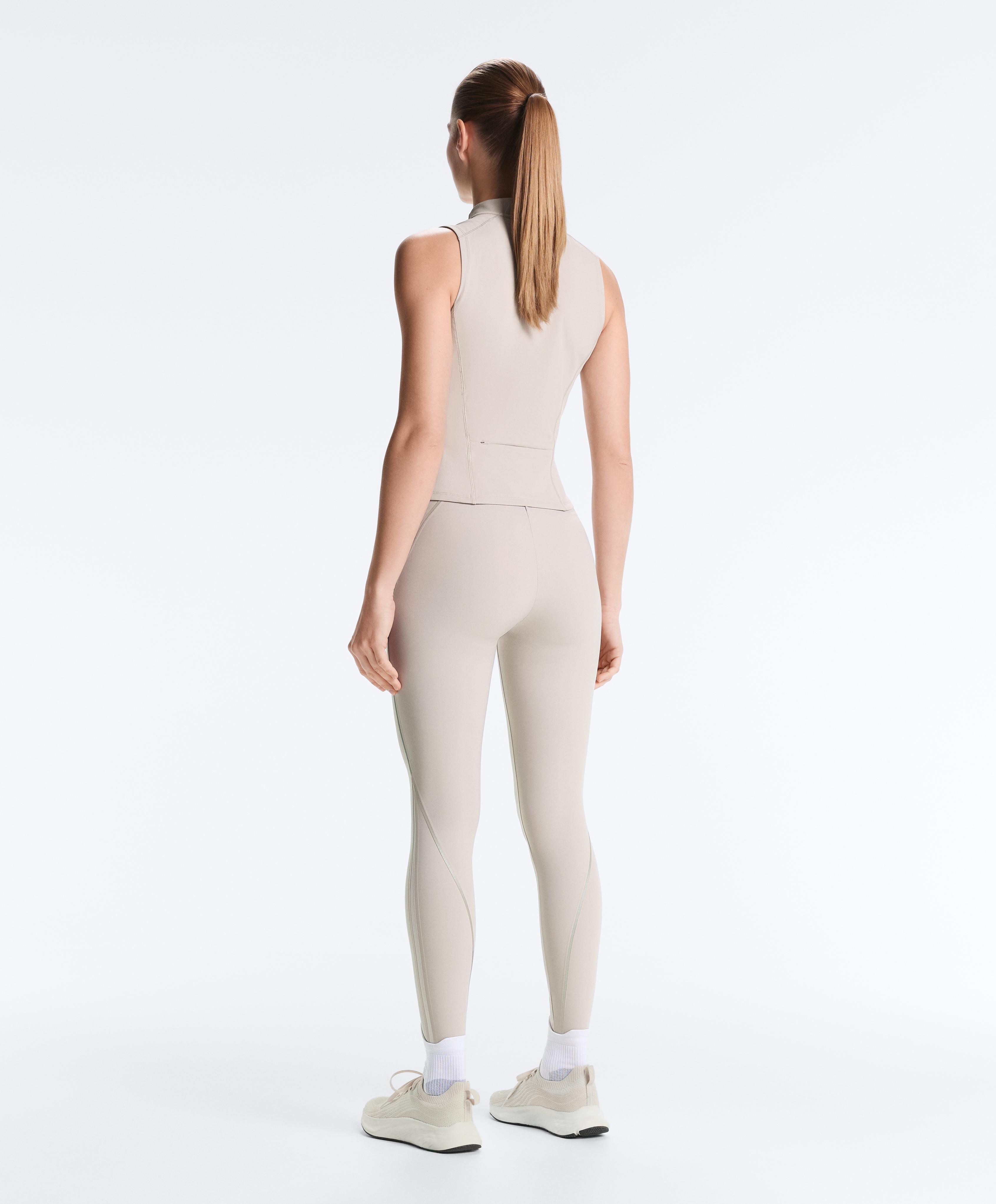 Sleeveless zip T-shirt — TAUPE                   