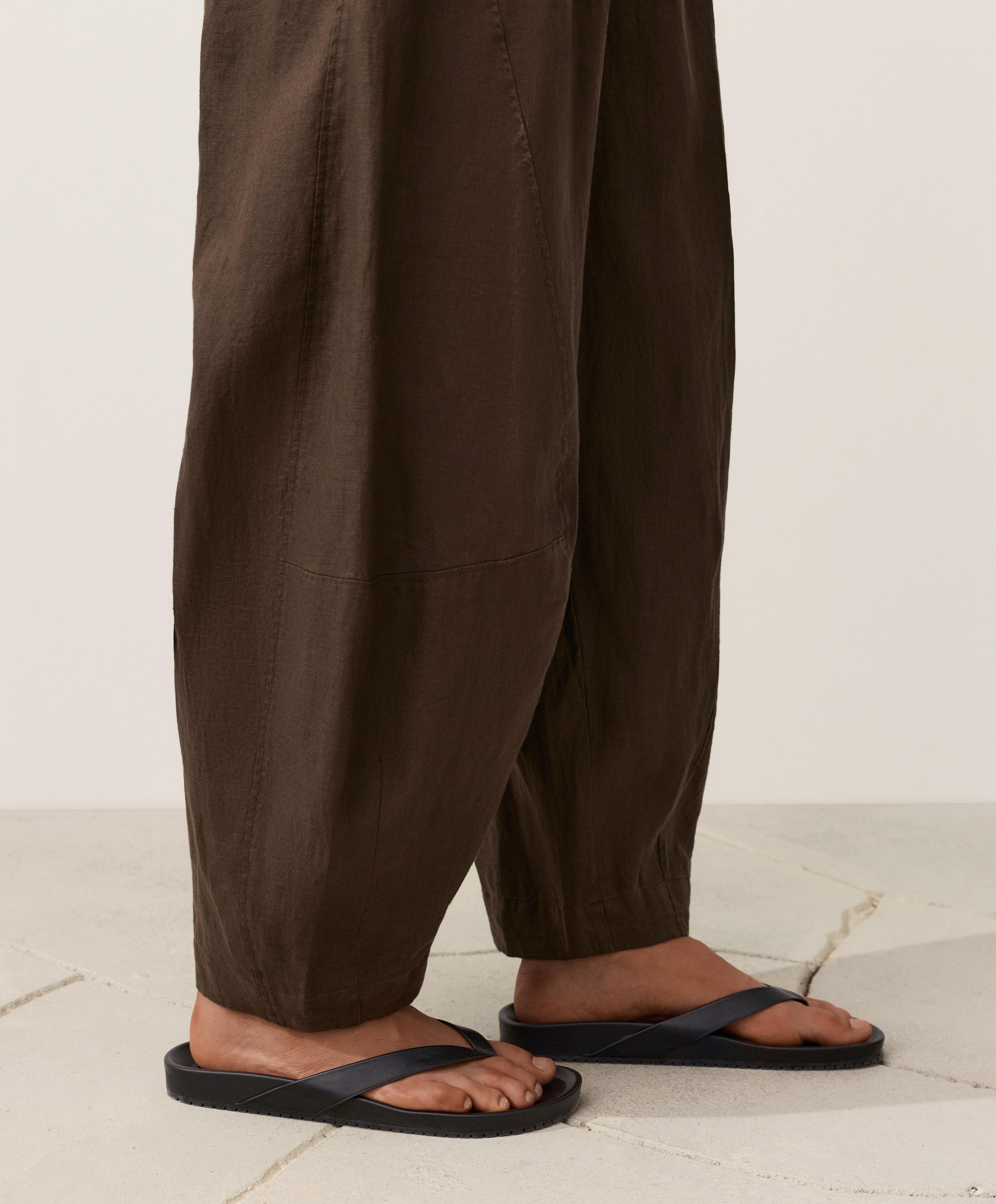 100% linen balloon trousers — DARK BROWN