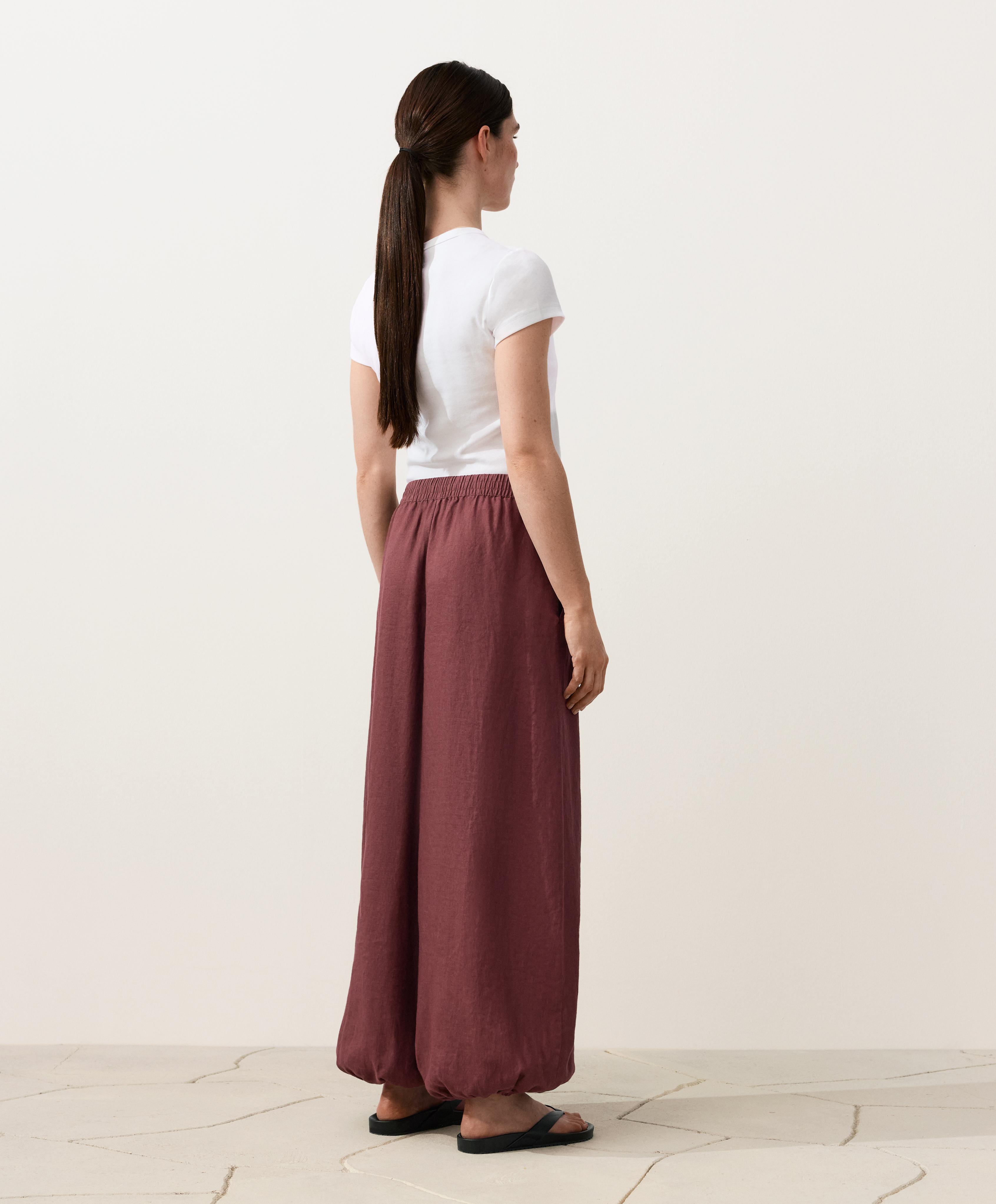 100% linen bloomer trousers — BURGUNDY