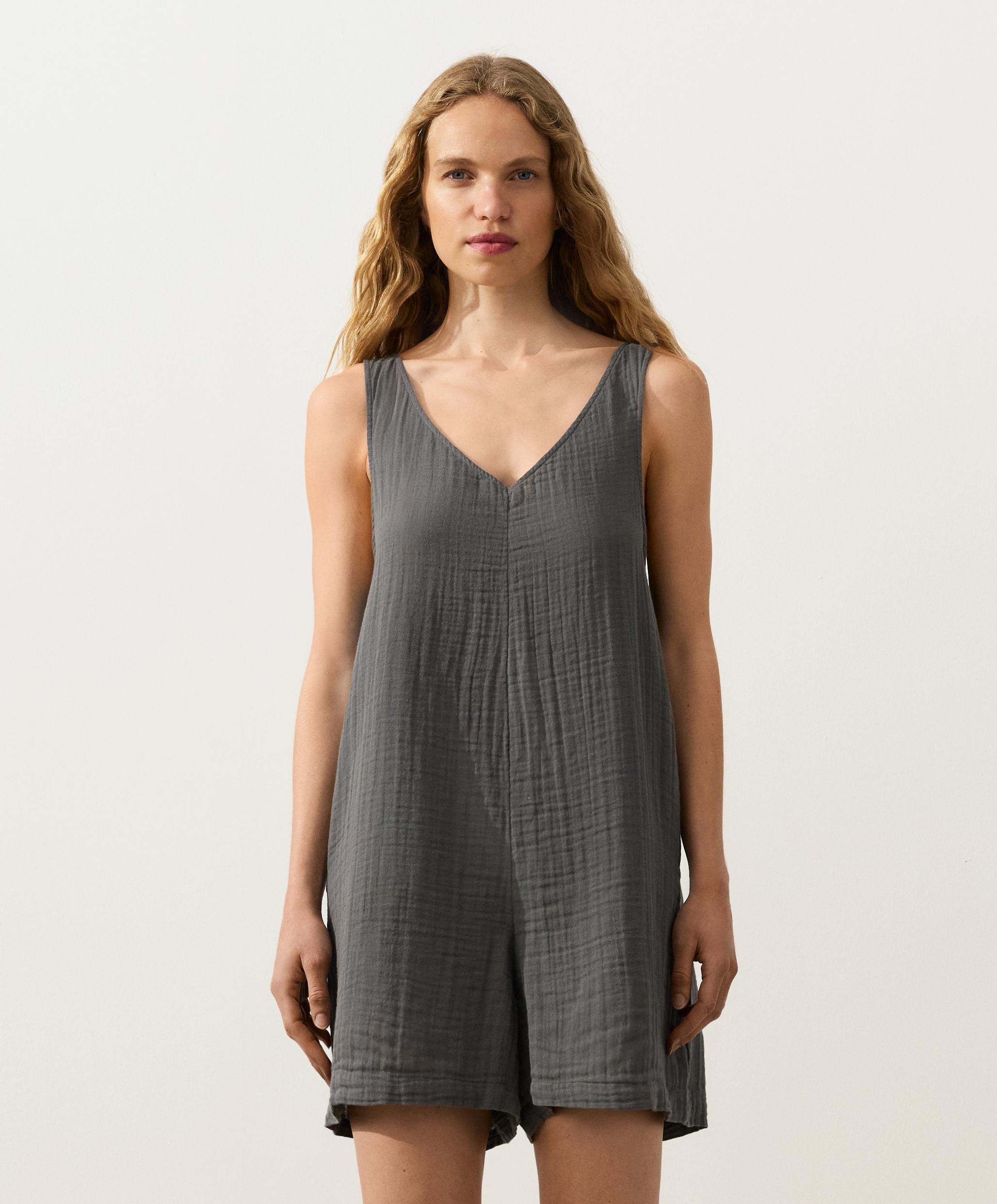 100% cotton gauze short jumpsuit — ASPHALT