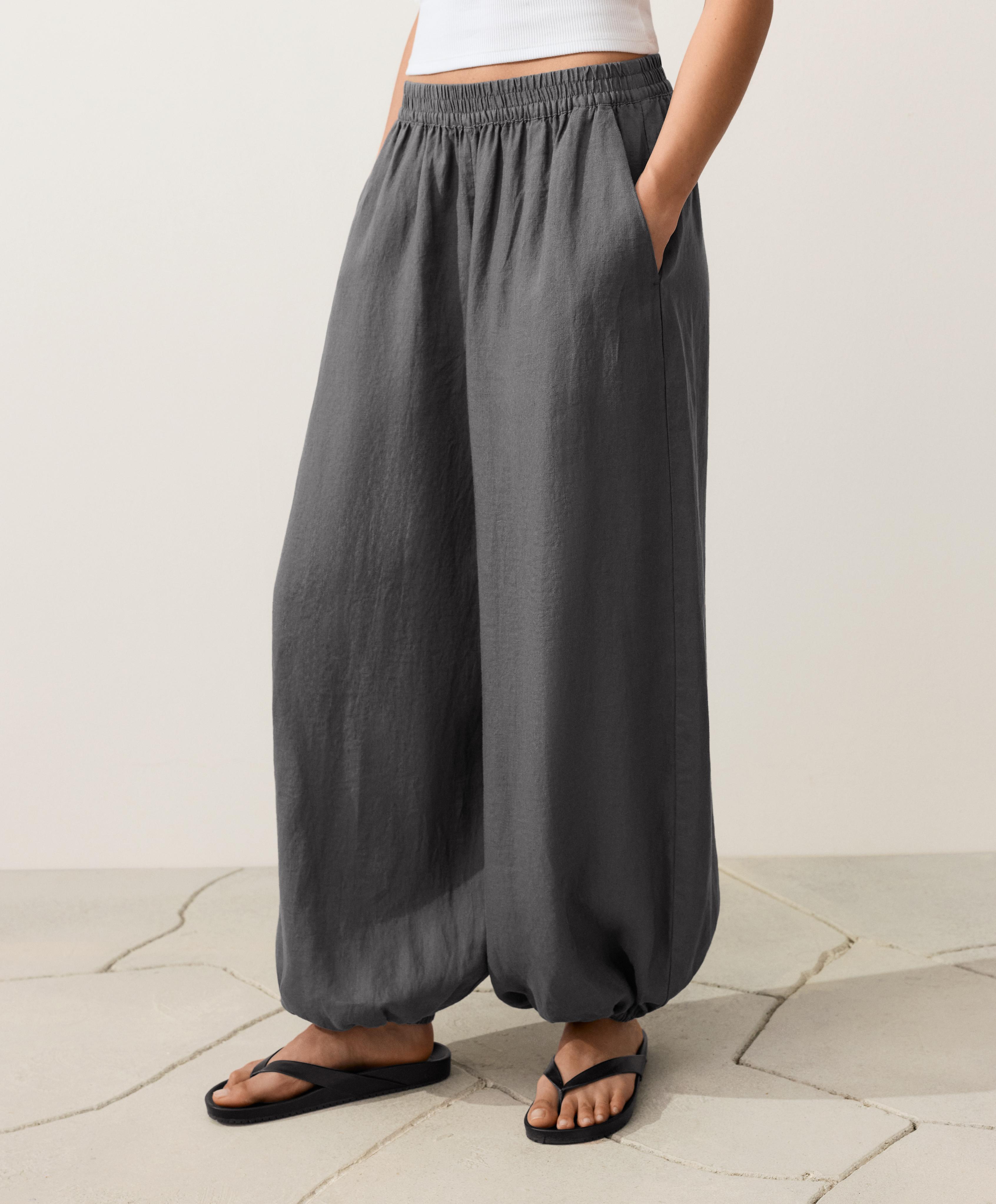100% linen bloomer trousers — STEEL GREY