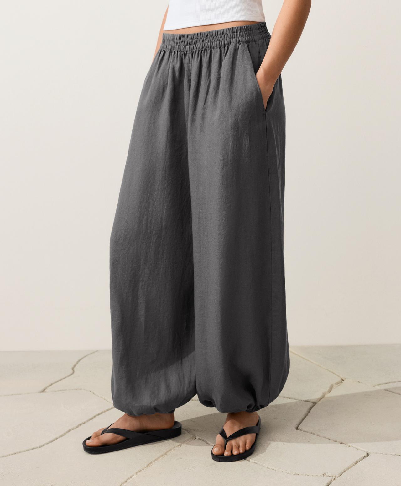 100% linen bloomer trousers — STEEL GREY