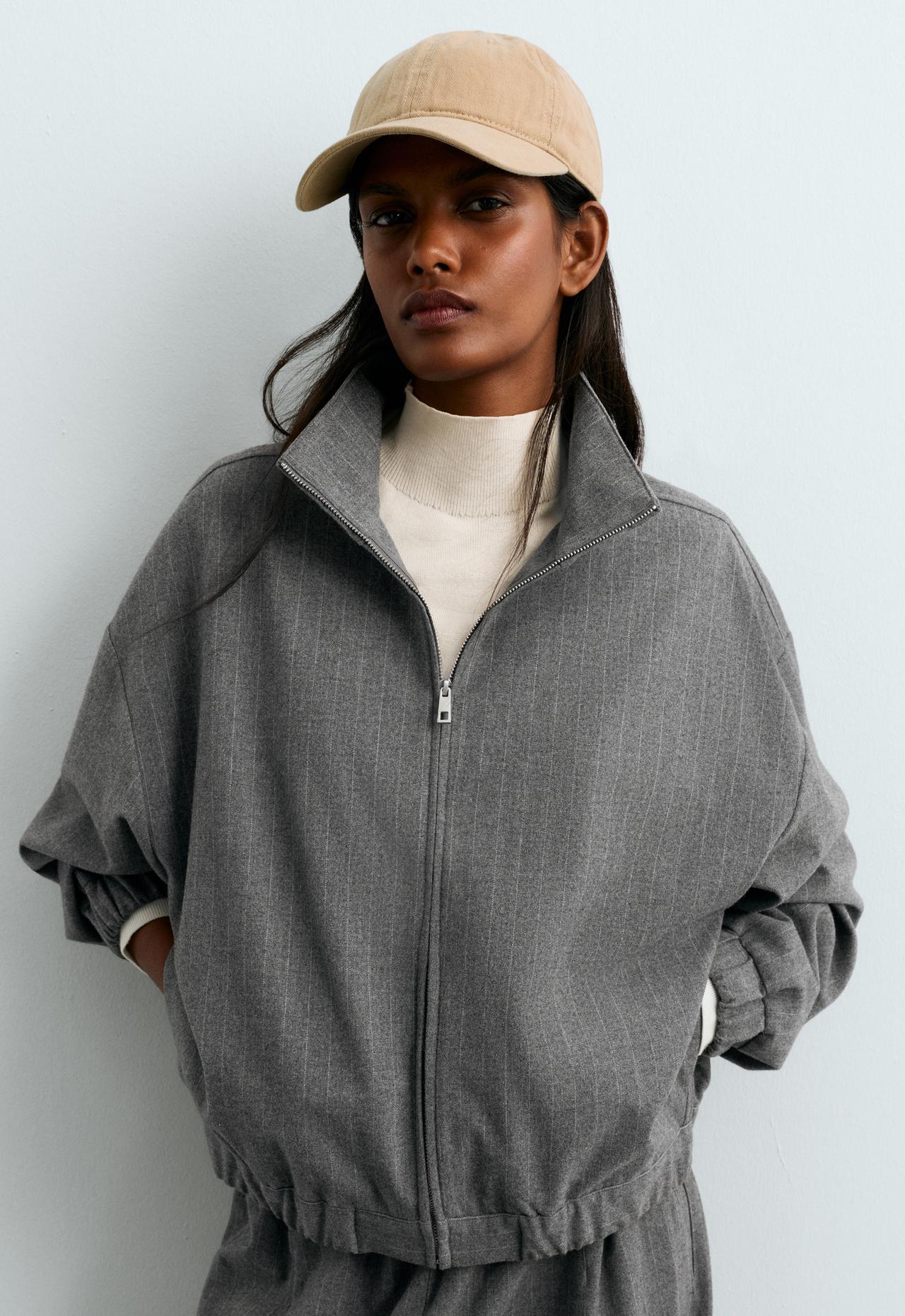 Pinstripe jacket, 15% wool — MID GREY