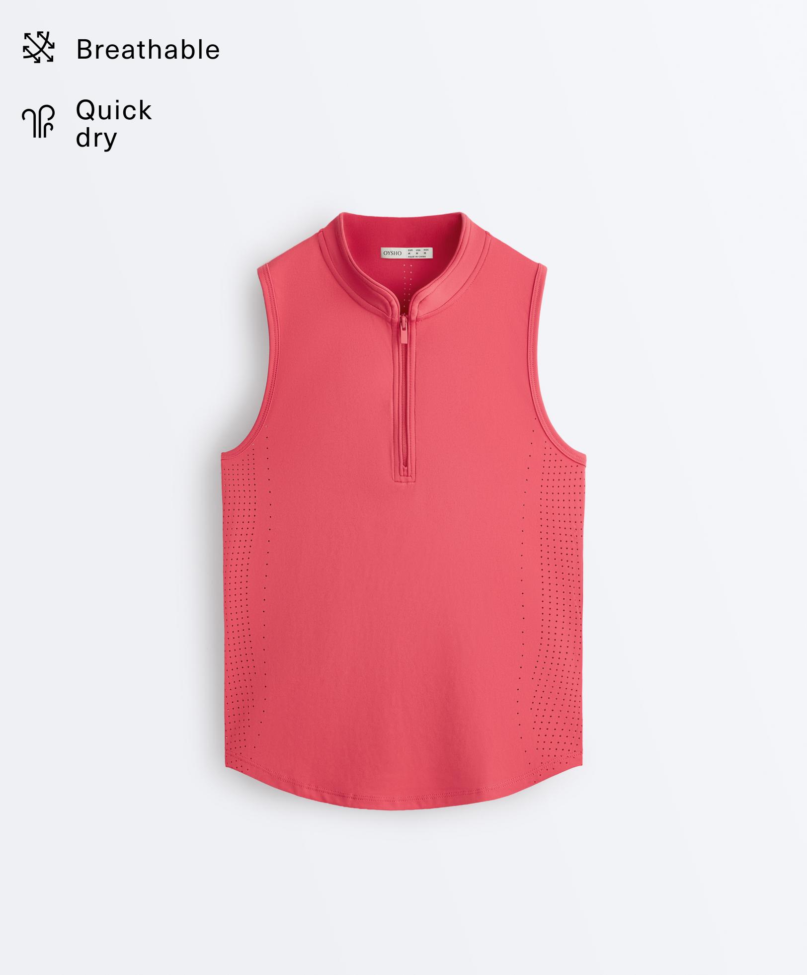 Technical sleeveless T-shirt with half zip — WASHED RED