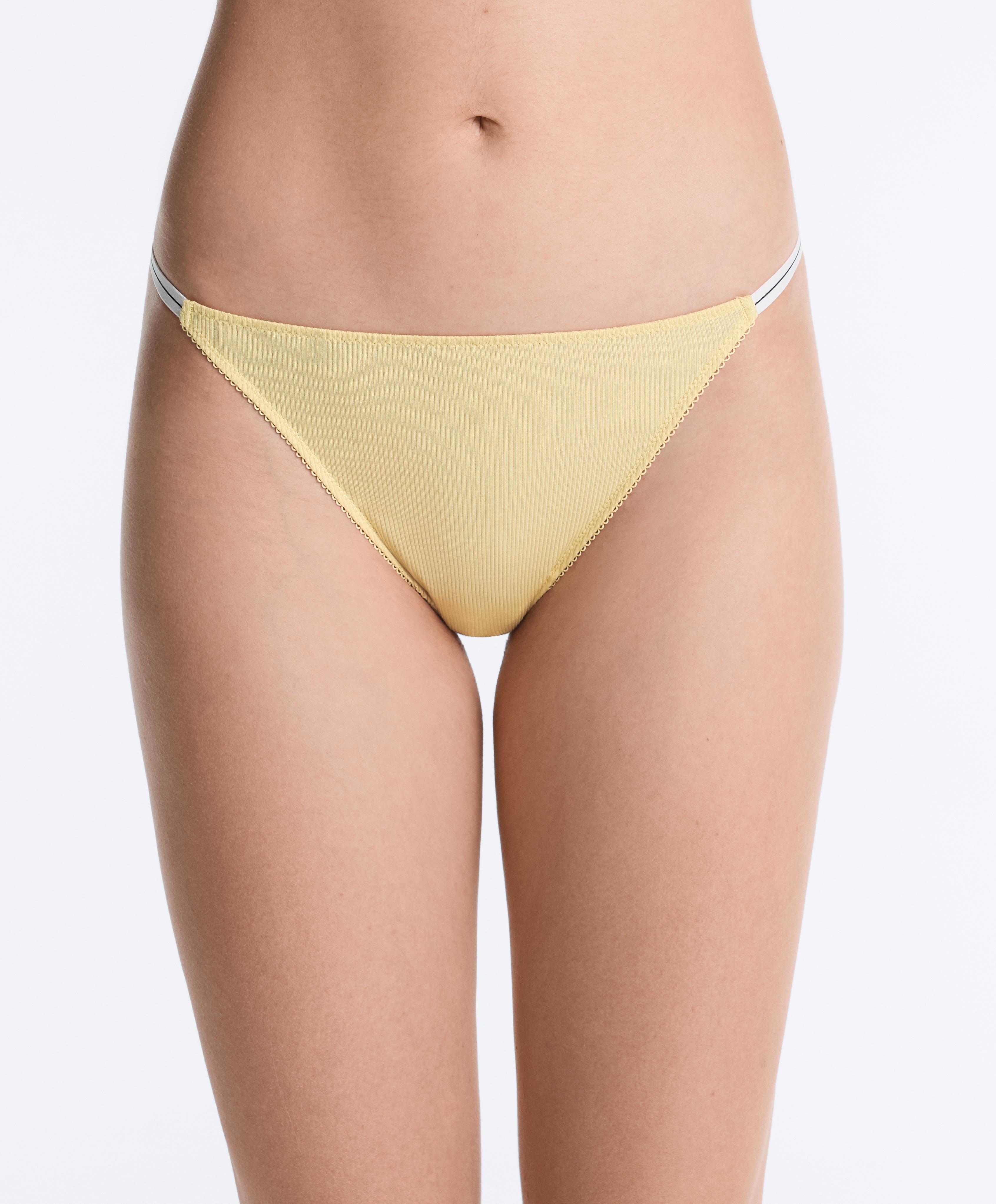 3 ribbed cotton thongs — LIME GREEN
