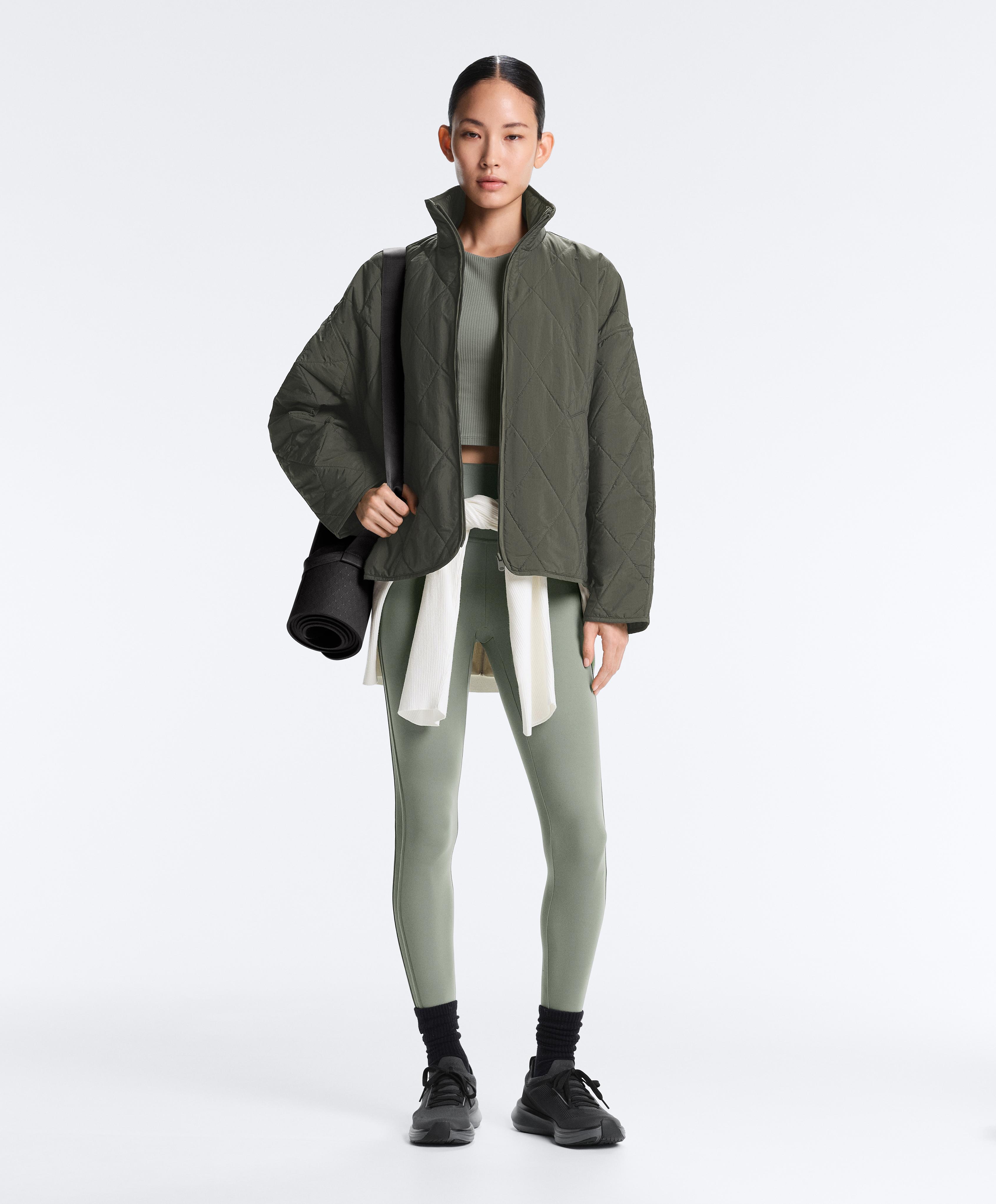 Comfortlux high rise rib ankle-length leggings — KHAKI-GREY