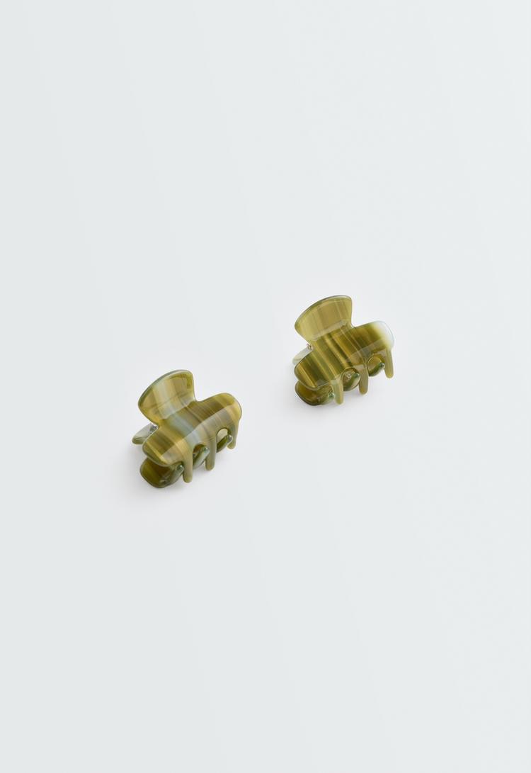 2 mini acetate hair clips — WASHED OLIVE GREEN