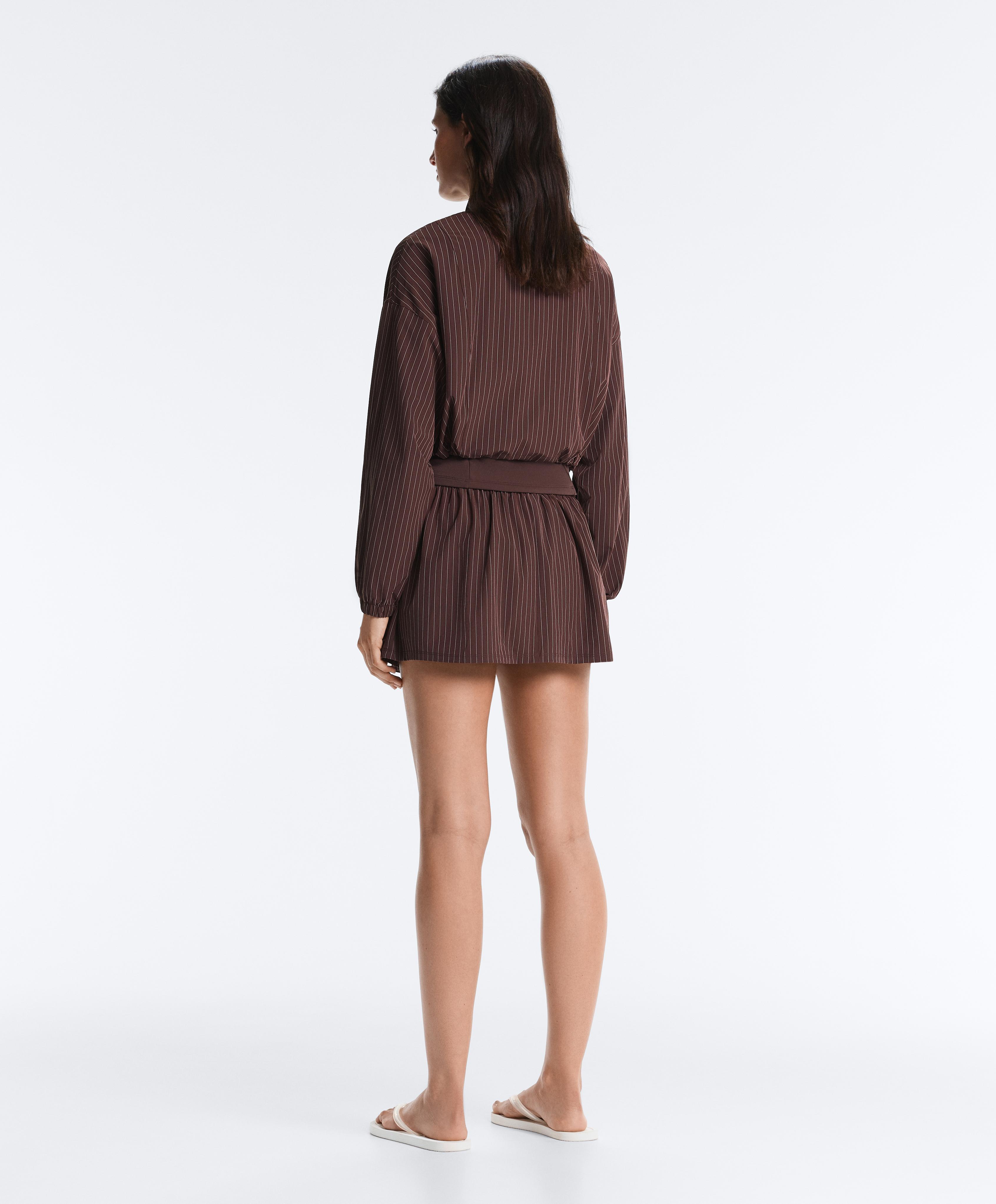 Pinstripe double-waist mini skirt — CHOCOLATE