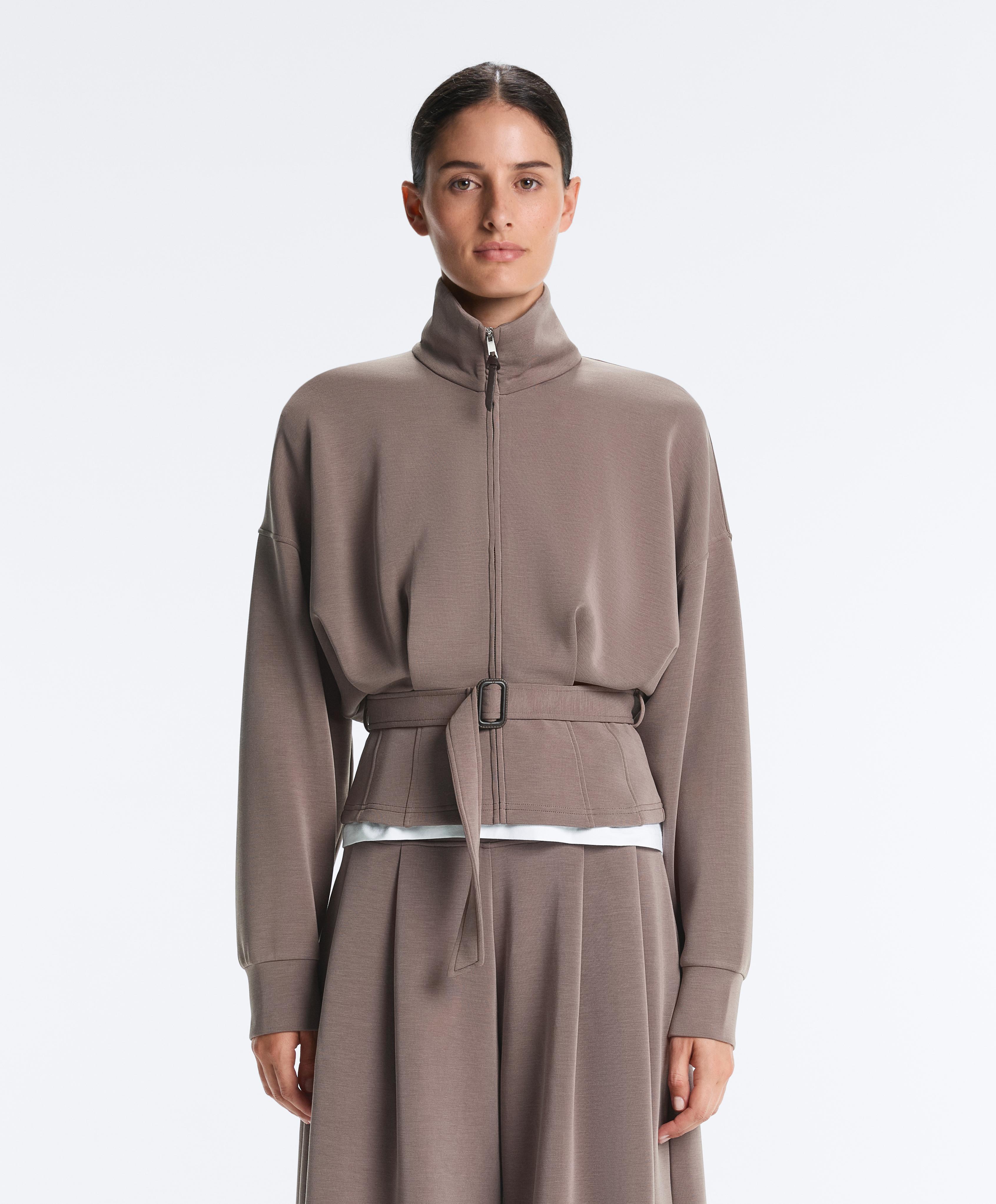 Soft-touch corset belt jacket with modal — TAUPE-GREY