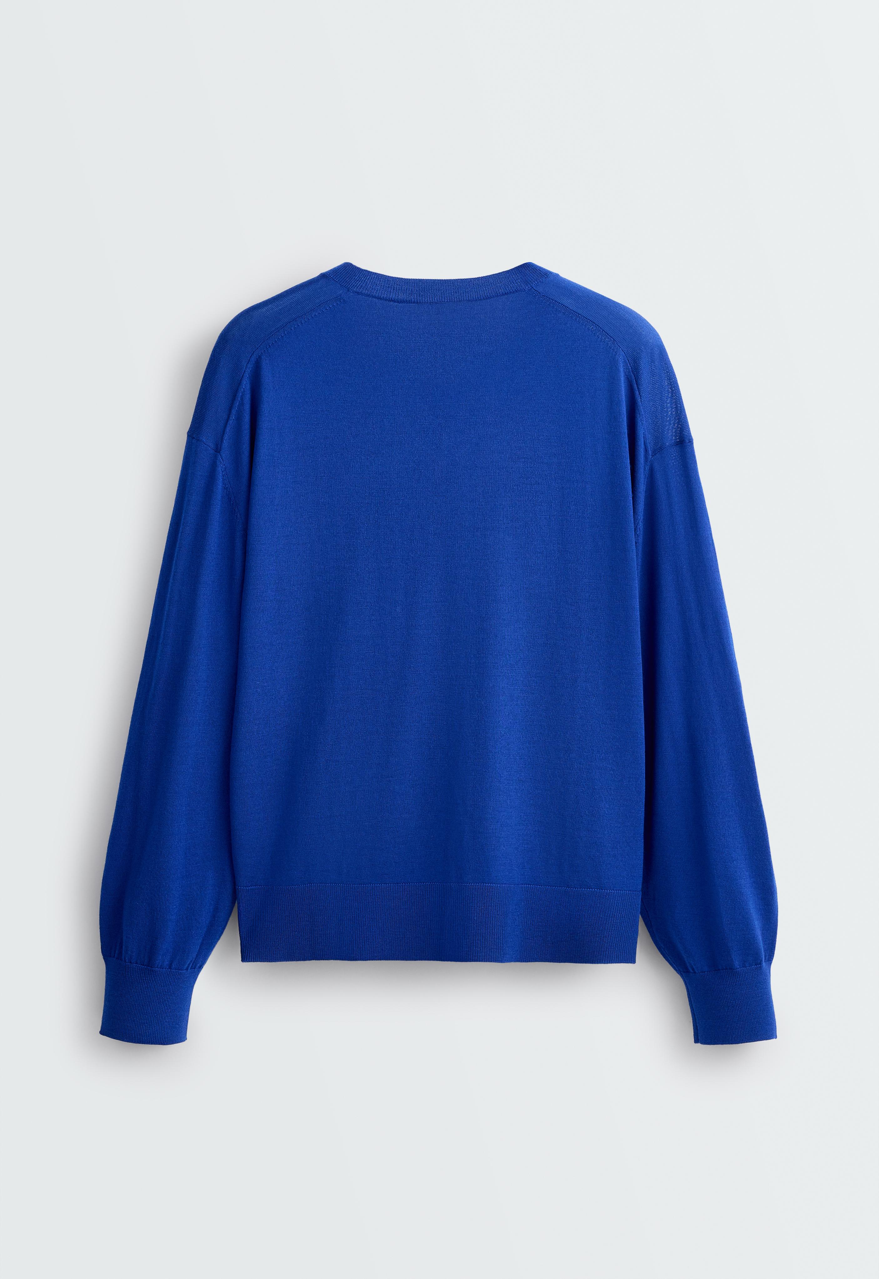 100% wool V-neck knit jumper — COBALT