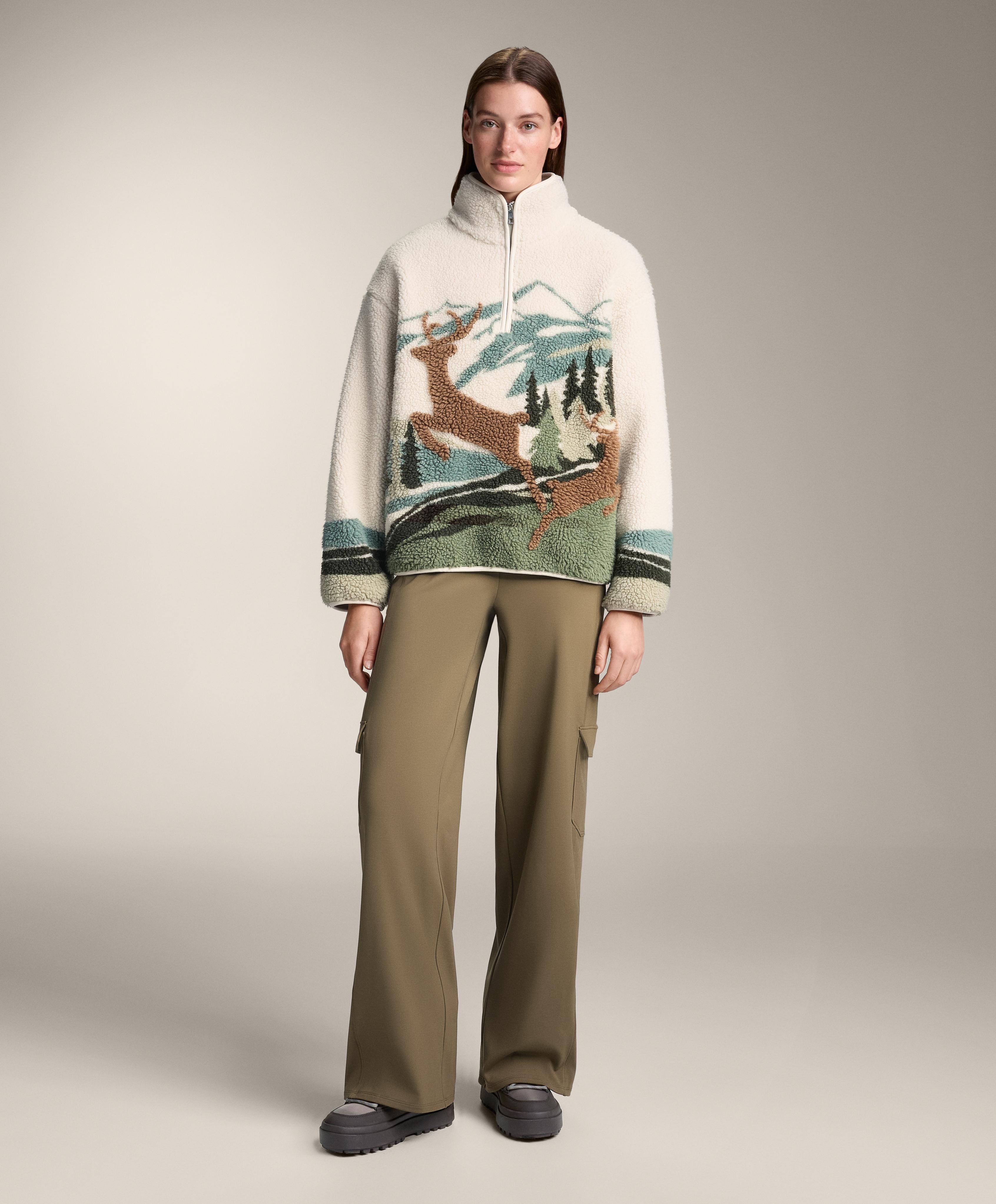 Deer landscape faux-shearling sweatshirt - Sale Deer landscape faux-shearling sweatshirt - Sale