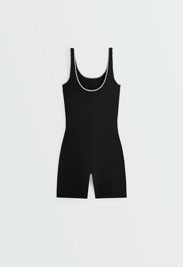 Contrast stitching Comfortlux short jumpsuit — BLACK 8