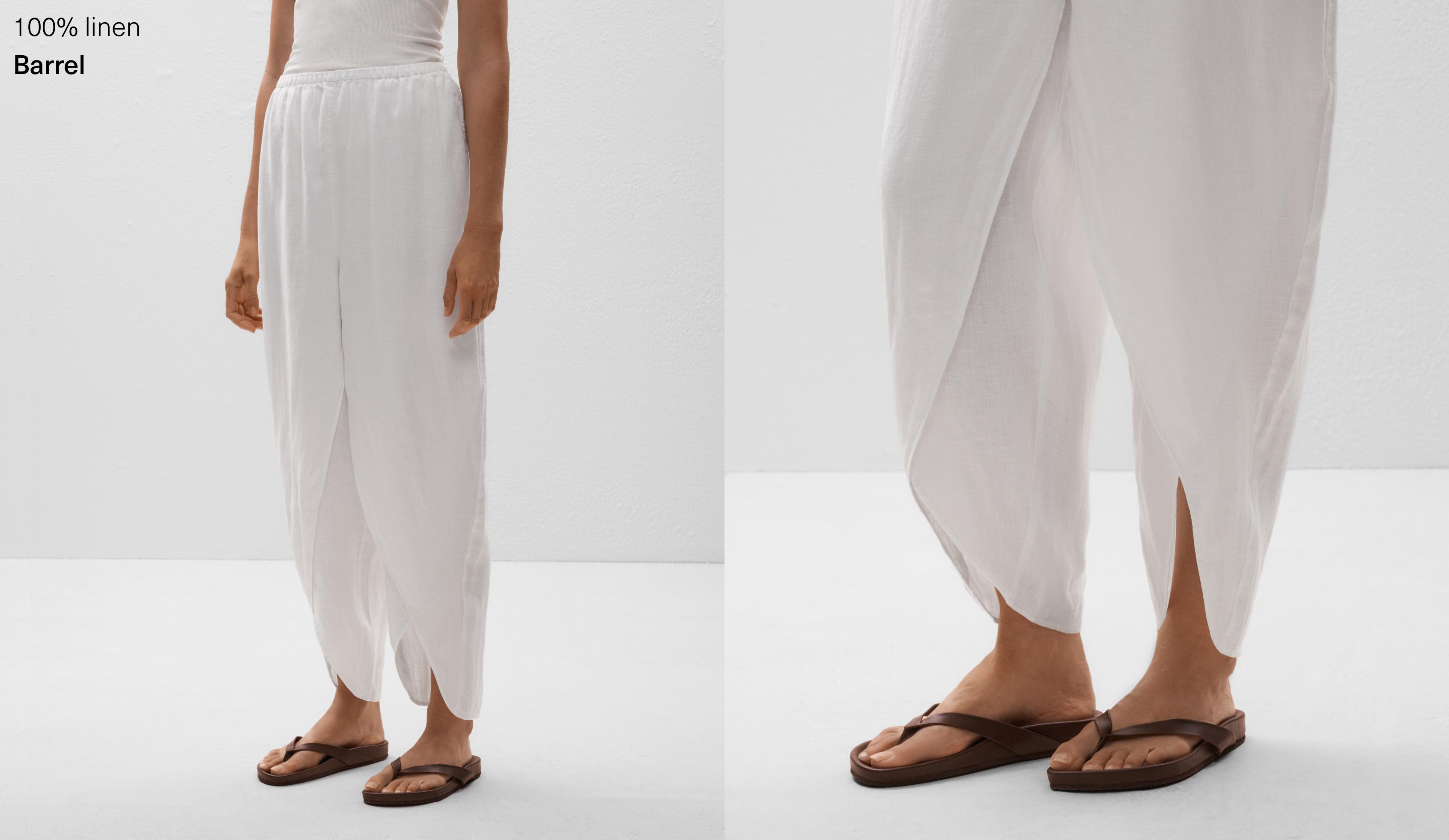 100% linen barrel trousers with rounded slits