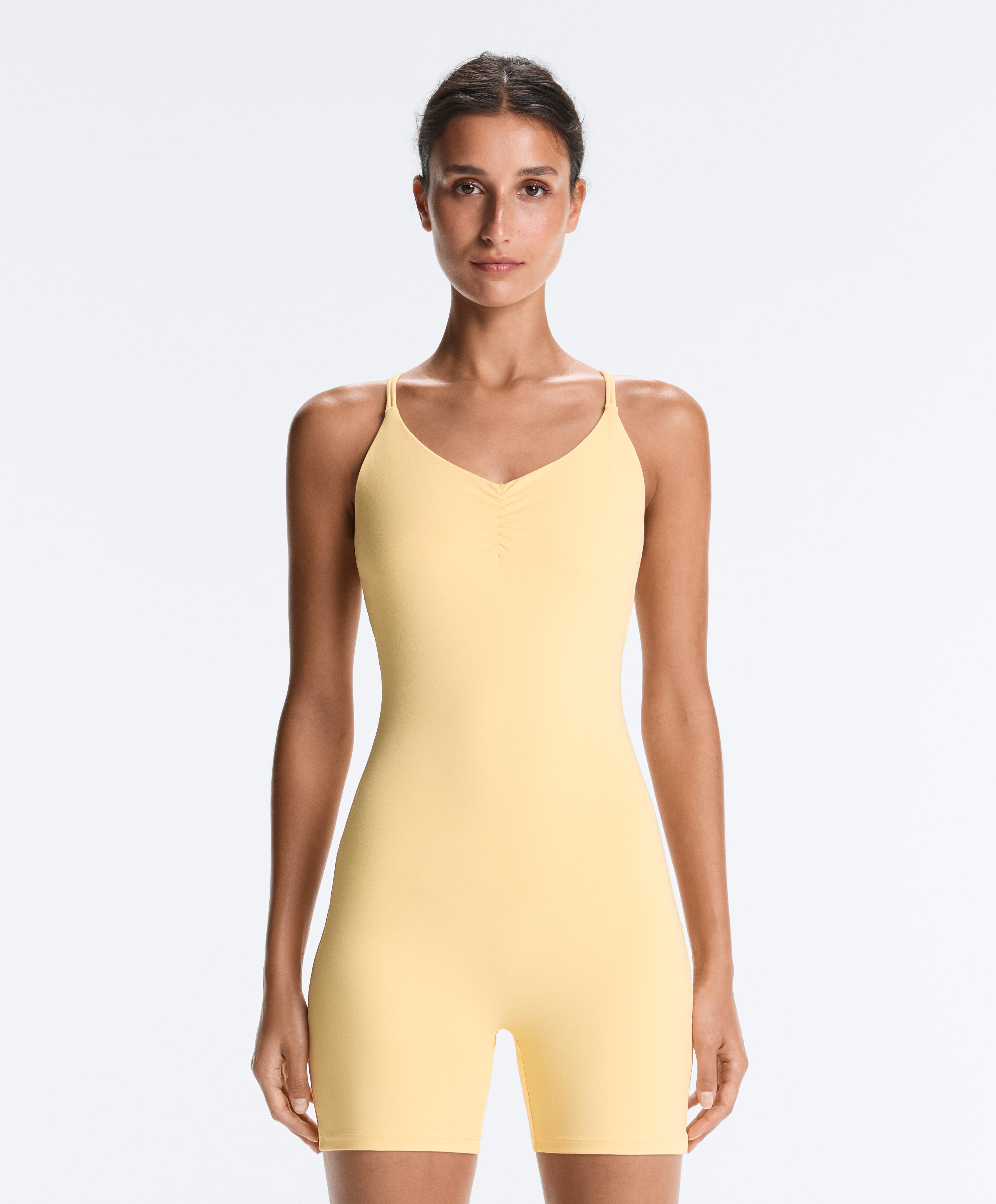Comfortlux short jumpsuit with knot detail — PALE YELLOW