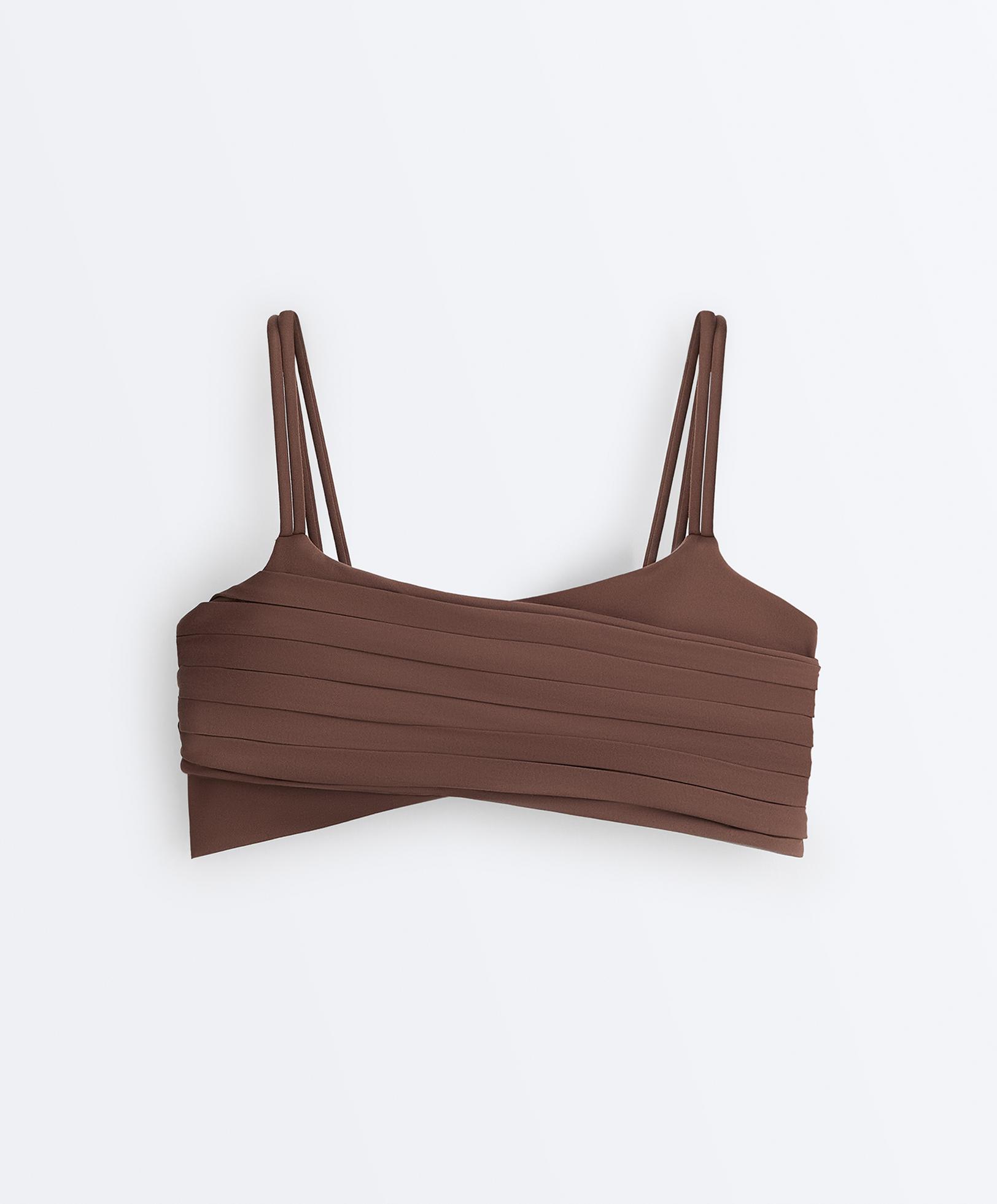 Pleated medium-support Comfortlux sports bra — MID-BROWN