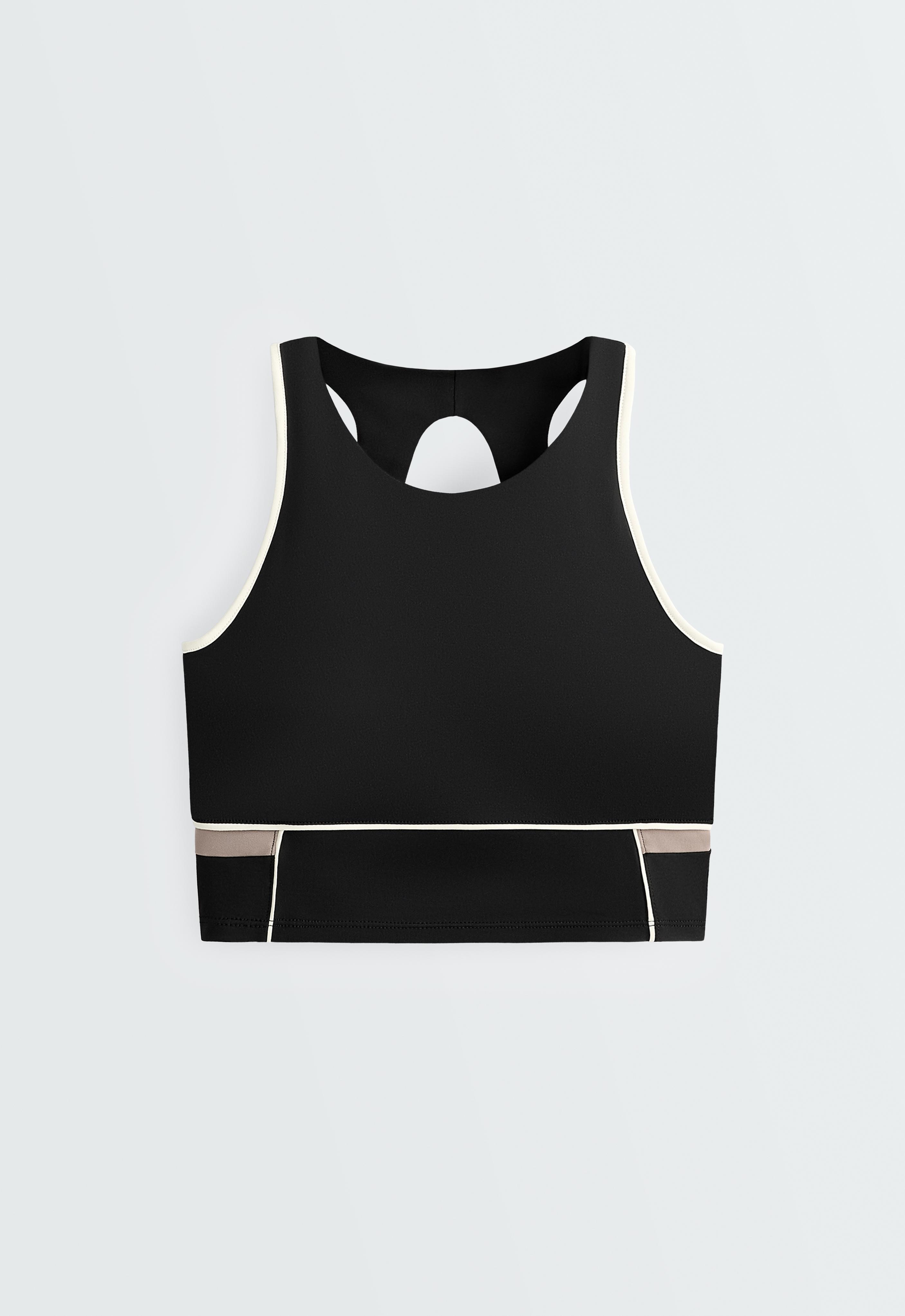 Comfortlux colour block piping tank top — BLACK
