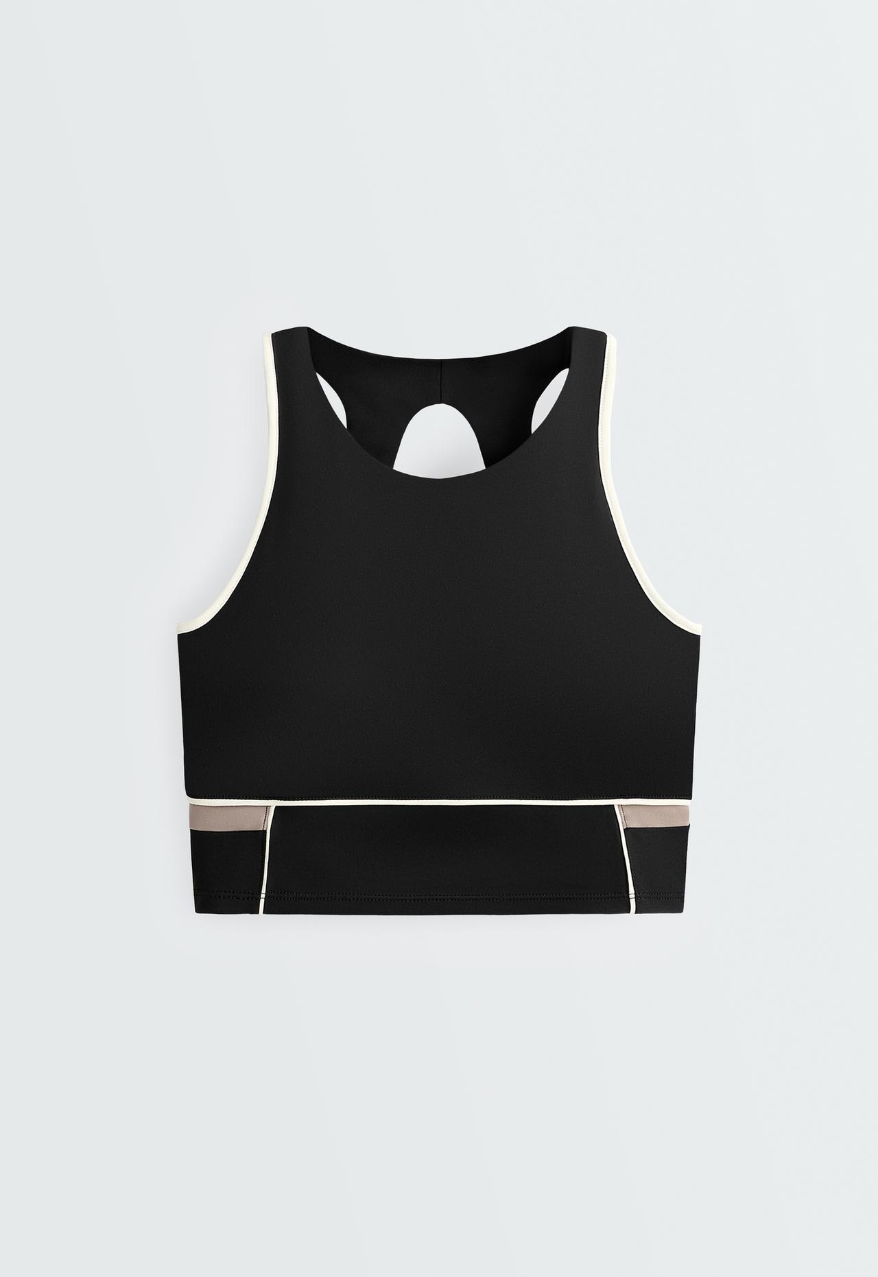Comfortlux colour-block piping tank top — BLACK